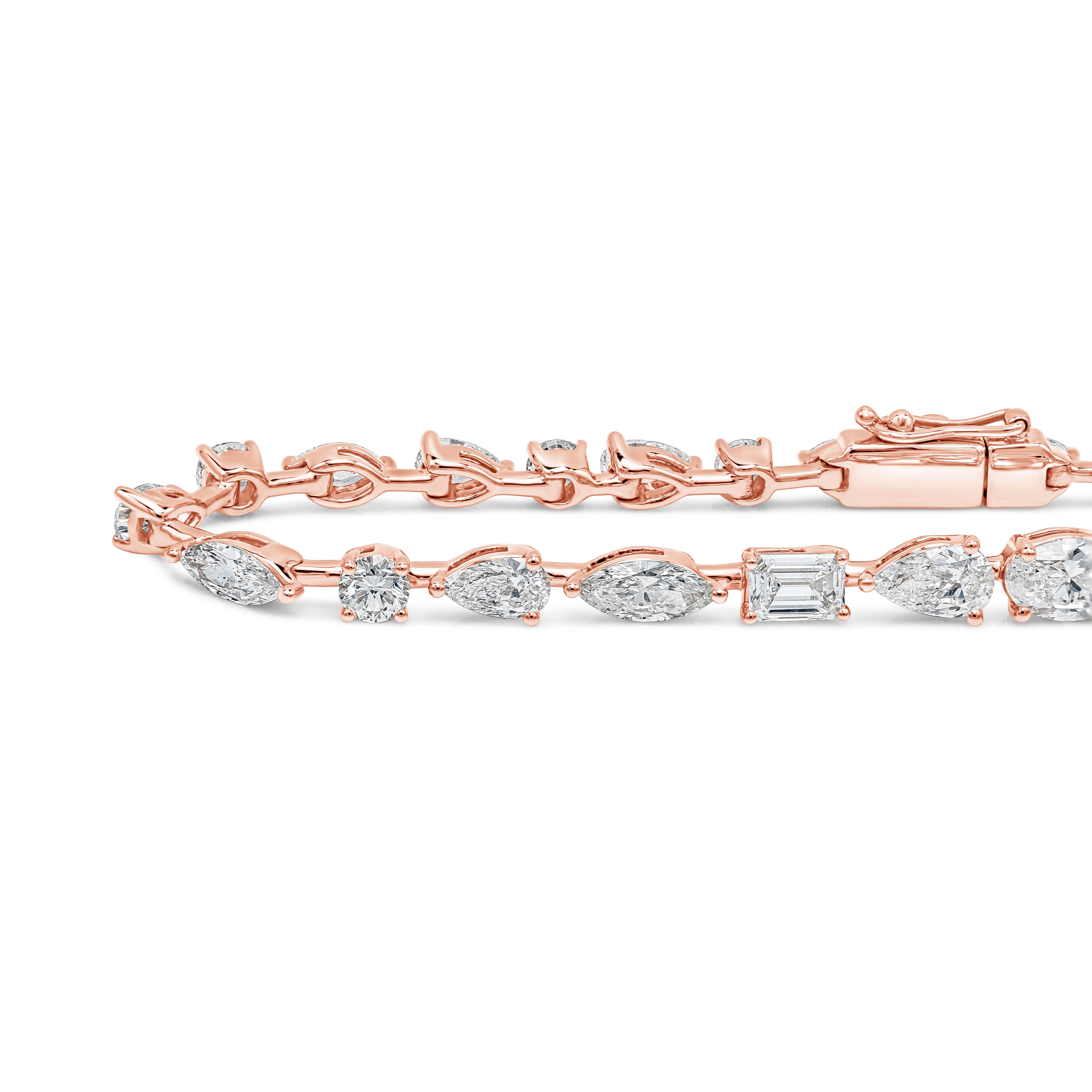 Contemporary Roman Malakov 4.87 Carats Total Multi-Shape Diamond Tennis Bracelet in Rose Gold