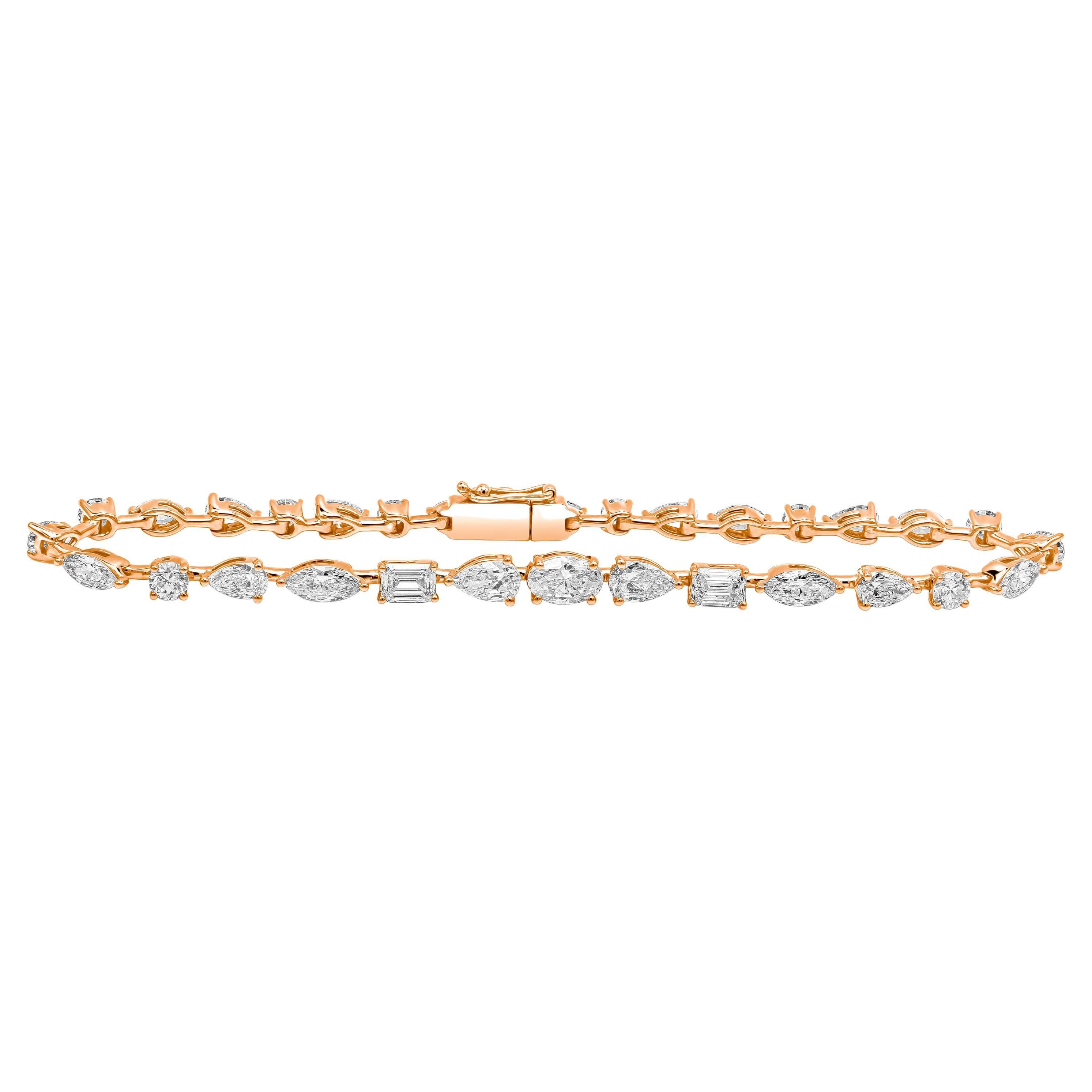 Roman Malakov 4.87 Carats Total Multi-Shape Diamond Tennis Bracelet in Rose Gold