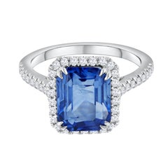 Roman Malakov 4.88 Carats Emerald Cut Sapphire & Diamond Halo Engagement Ring