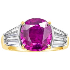 4.95 Carat Oval Cut Natural No Heat Purple Pink Sapphire Three Stone Engagement 