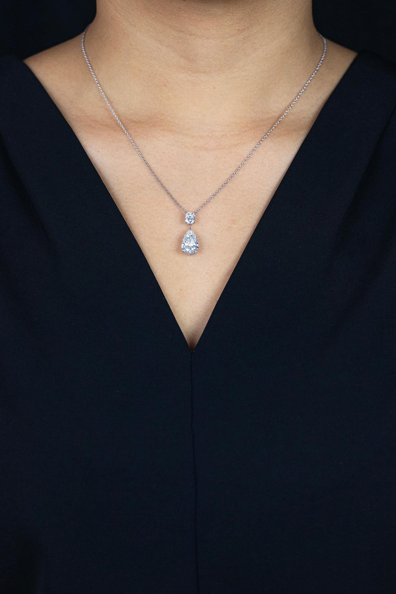 Pear Cut Roman Malakov 5.02 Carats Total Mixed-Cut Diamond Pendant Necklace in Platinum For Sale