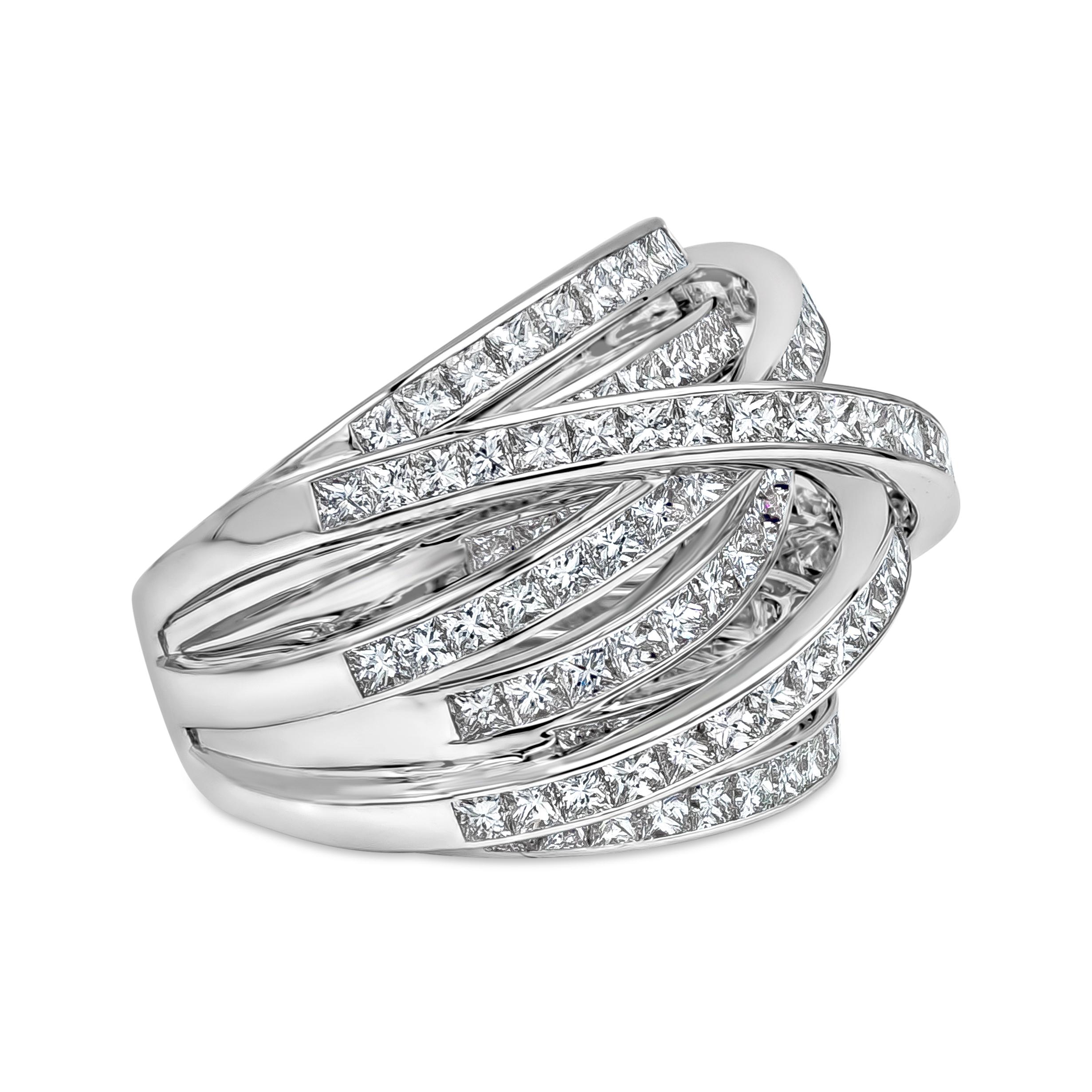 Contemporary Roman Malakov 5.10 Carats Princess Cut Diamond Intertwined Fashion Wide Ring For Sale