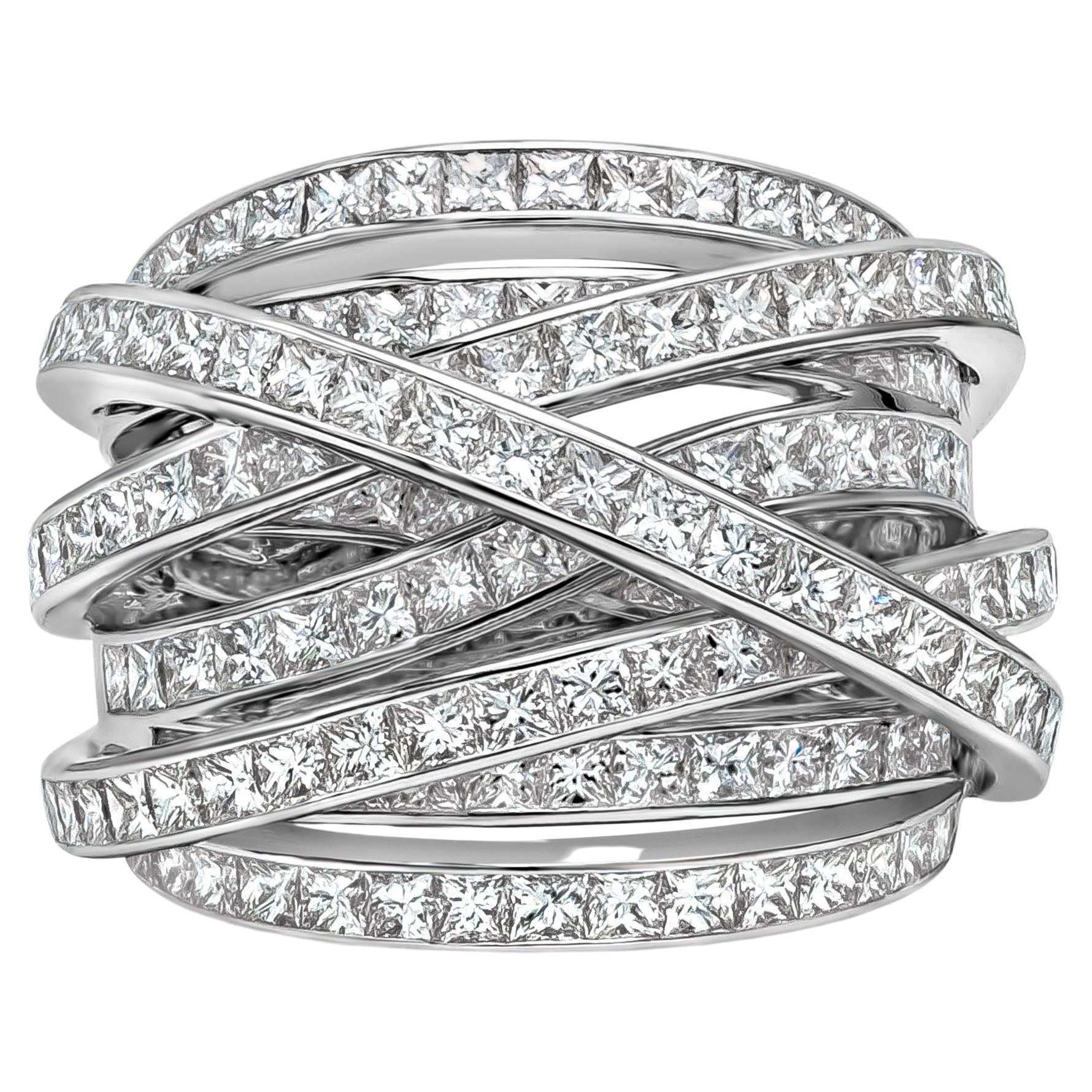 Roman Malakov 5.10 Carat Princess Cut Diamond Intertwined Wide Fashion Ring For Sale