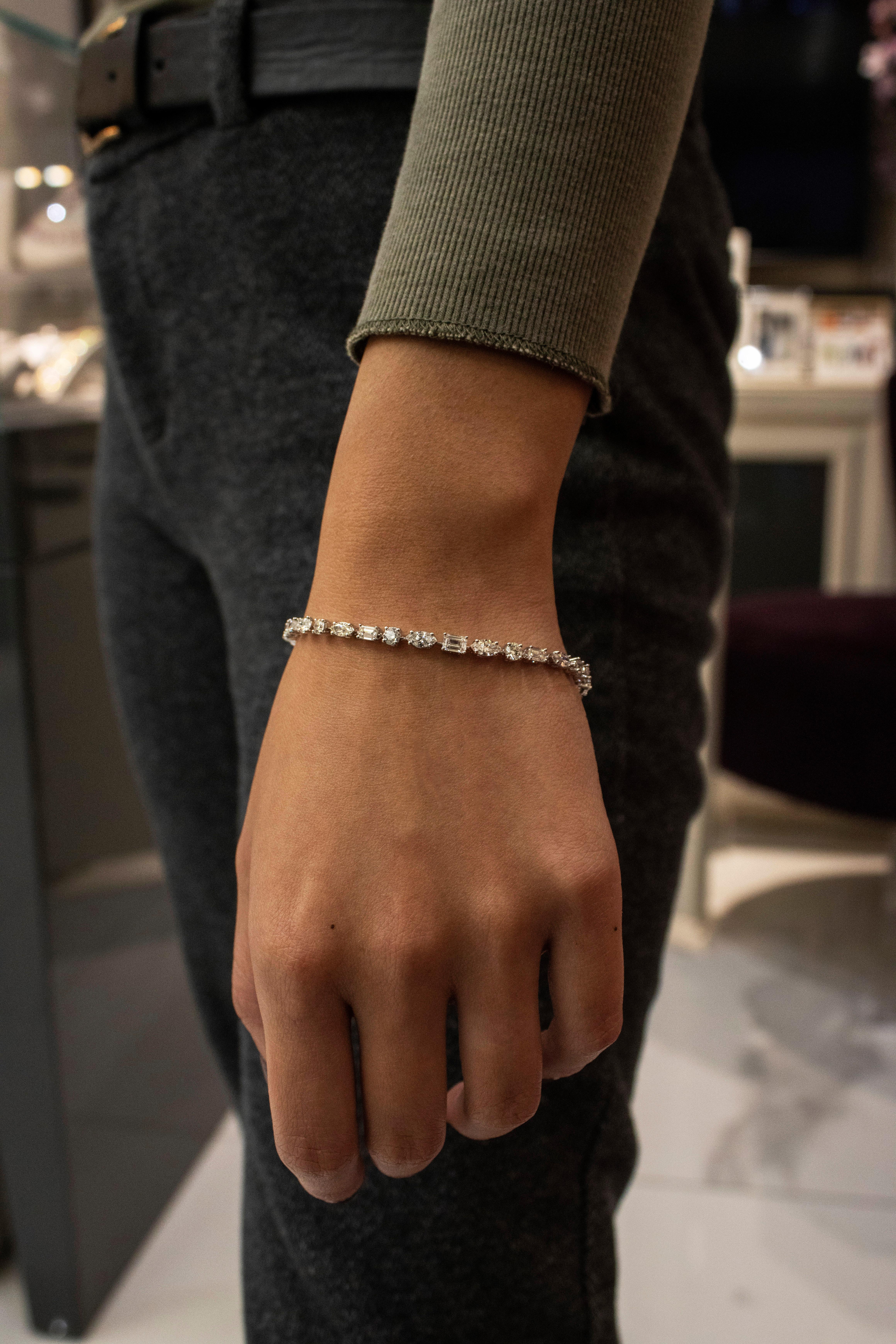 Taglio misto Roman Malakov Bracciale da tennis con diamanti a forma multipla da 5,11 carati