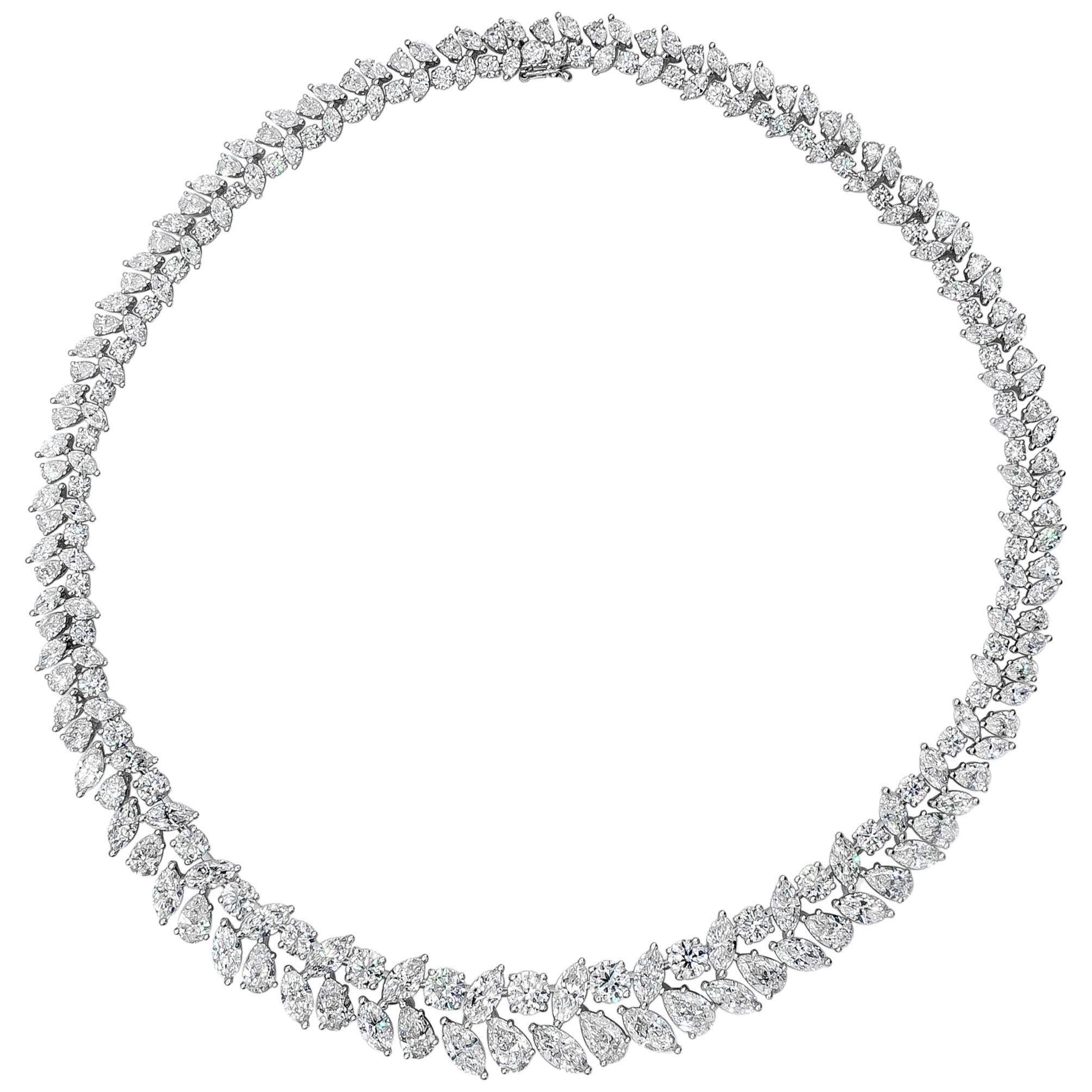 Roman Malakov 51.48 Carat Total Multi Shape Graduating Diamond Riviere Necklace For Sale
