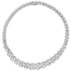 Used Roman Malakov 51.48 Carat Total Multi Shape Graduating Diamond Riviere Necklace