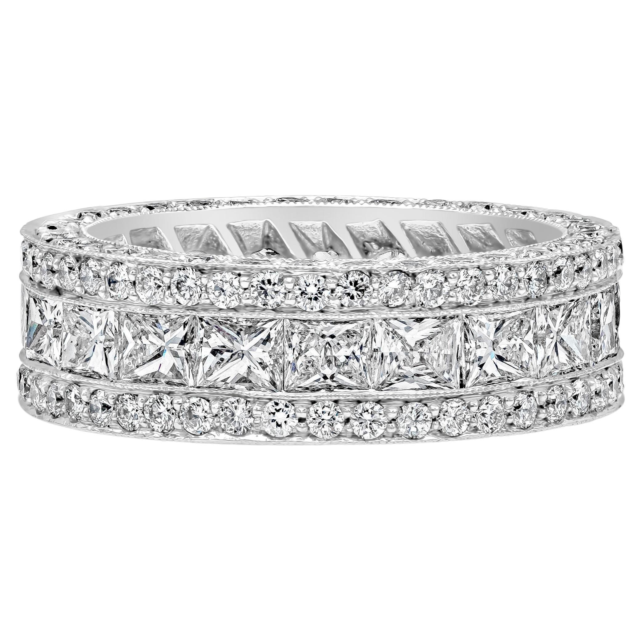 Roman Malakov 5.15 Carat Total Princess Cut Diamond Encrusted Wedding Band Ring For Sale