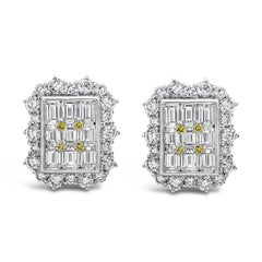Roman Malakov 5.20 Carats Total Mixed Cut Diamond Illusion Cluster Clip Earrings