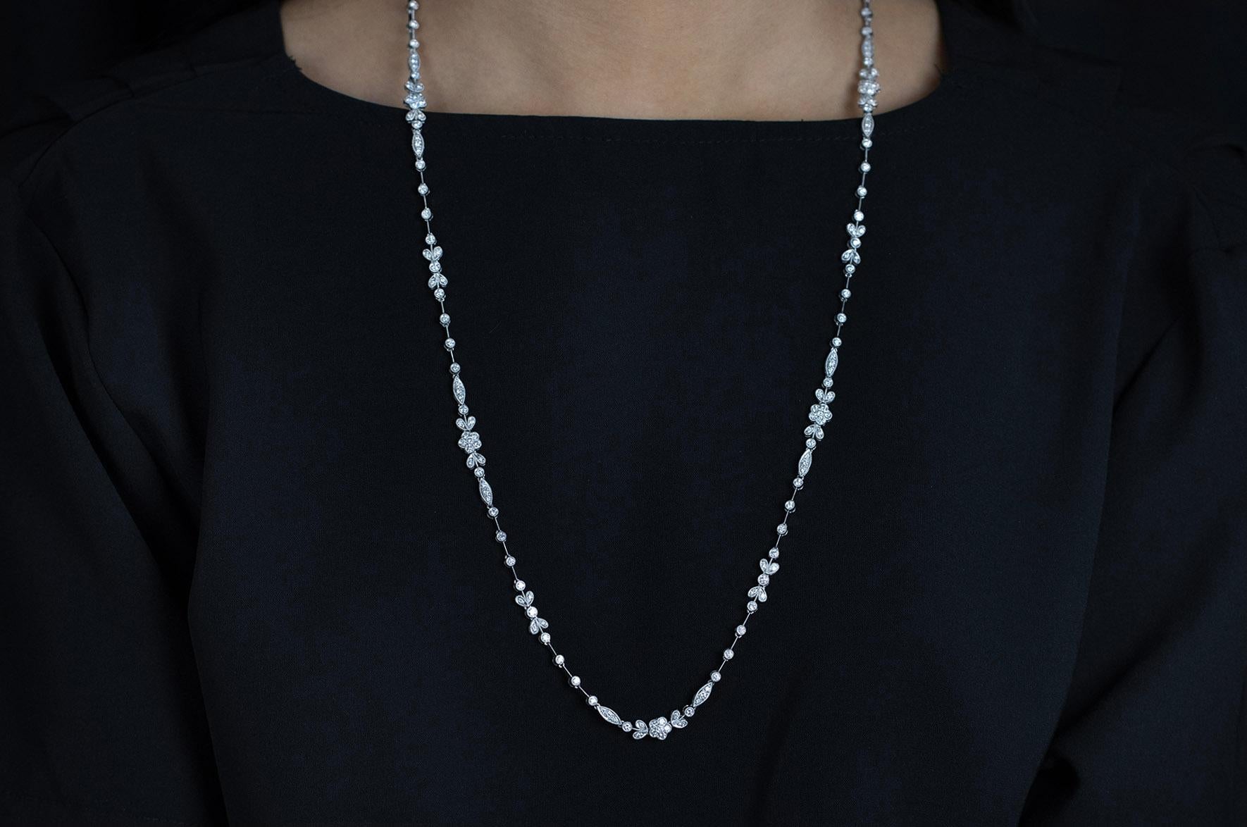 Roman Malakov 5.22 Carats Total Brilliant Round Diamond Intricate Necklace In New Condition For Sale In New York, NY