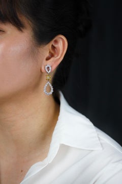 5.23 Carats Total Round Fancy Yellow and White Diamond Open-Work Dangle Earrings