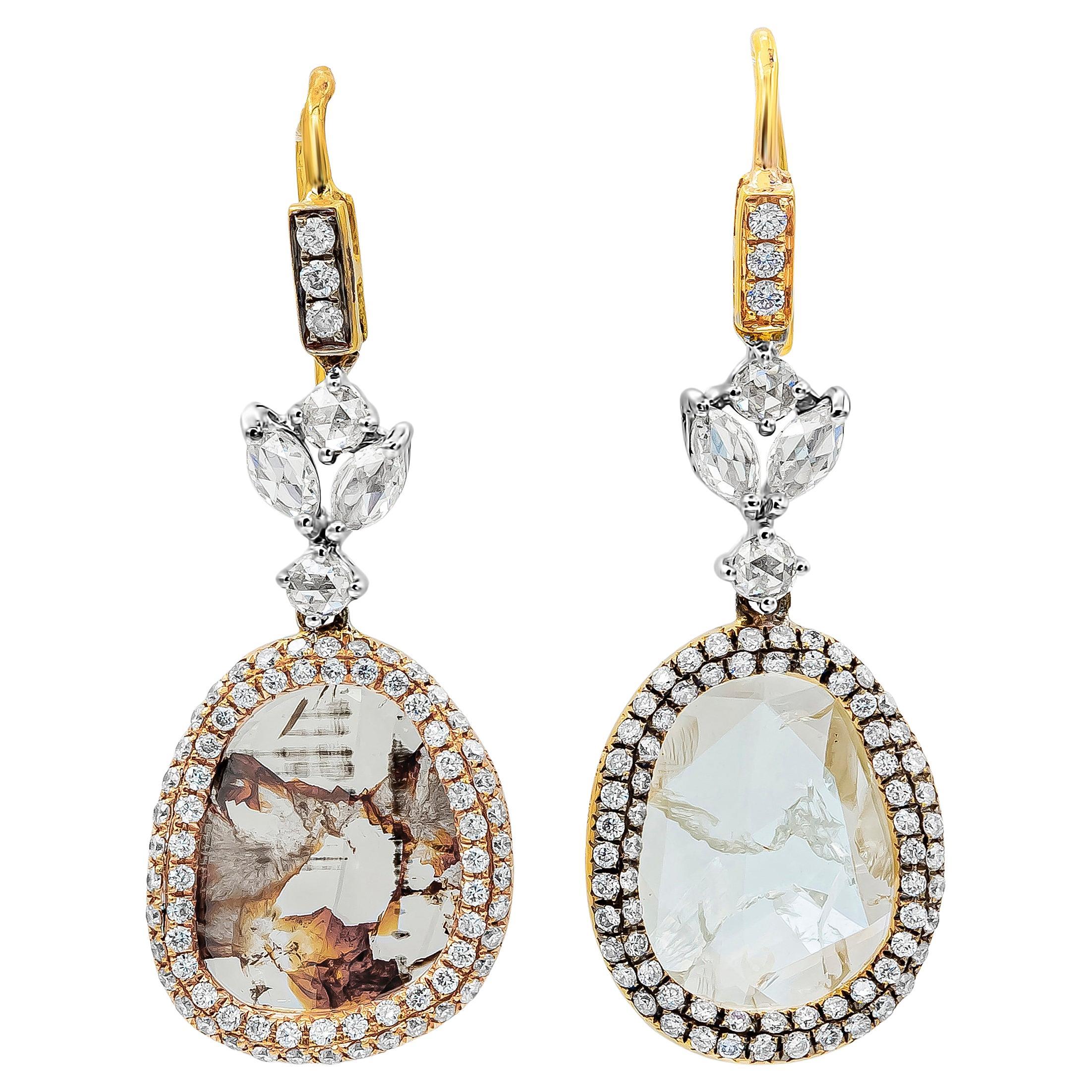 Roman Malakov 5.27 Carats Total Sliced Diamond Dangle Earrings For Sale