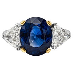 GIA Certified 5.28 Carats Oval Cut Sapphire Three-Stone Engagement Ring