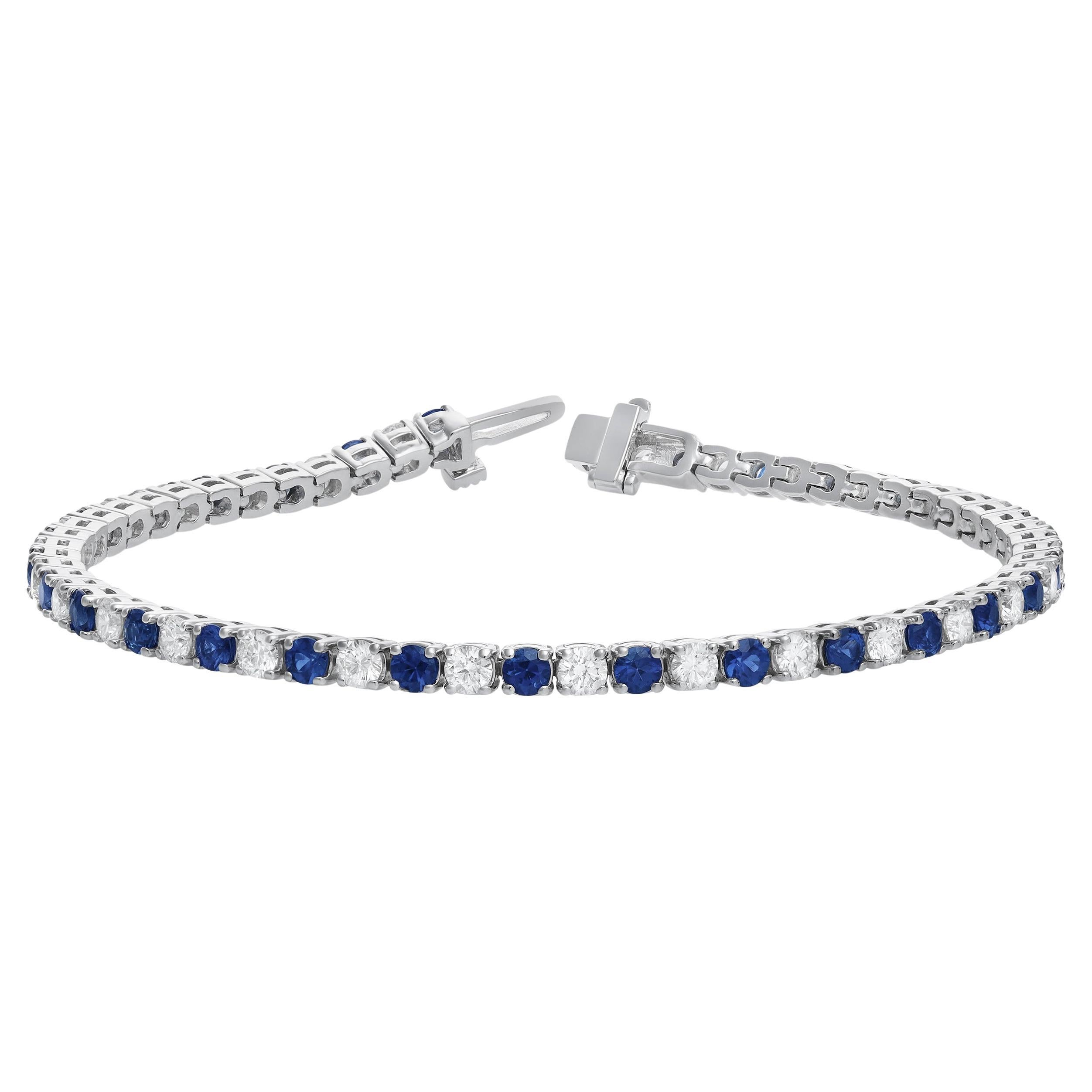 Roman Malakov Bracciale tennis con zaffiri e diamanti alternati da 5,30 carati totali in vendita