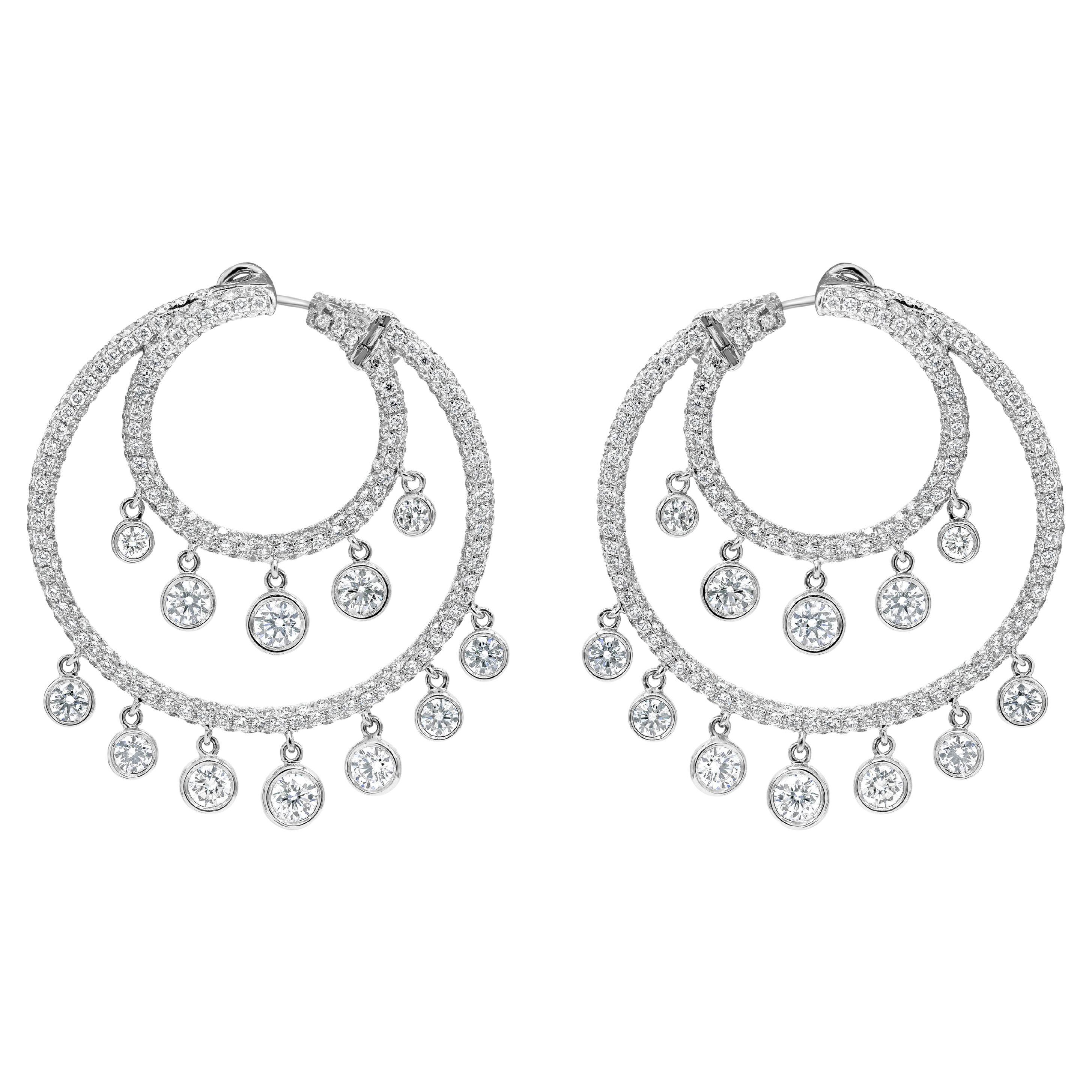 Roman Malakov 5.32 Carats Total Round Dangling Diamond Chandelier Earrings For Sale