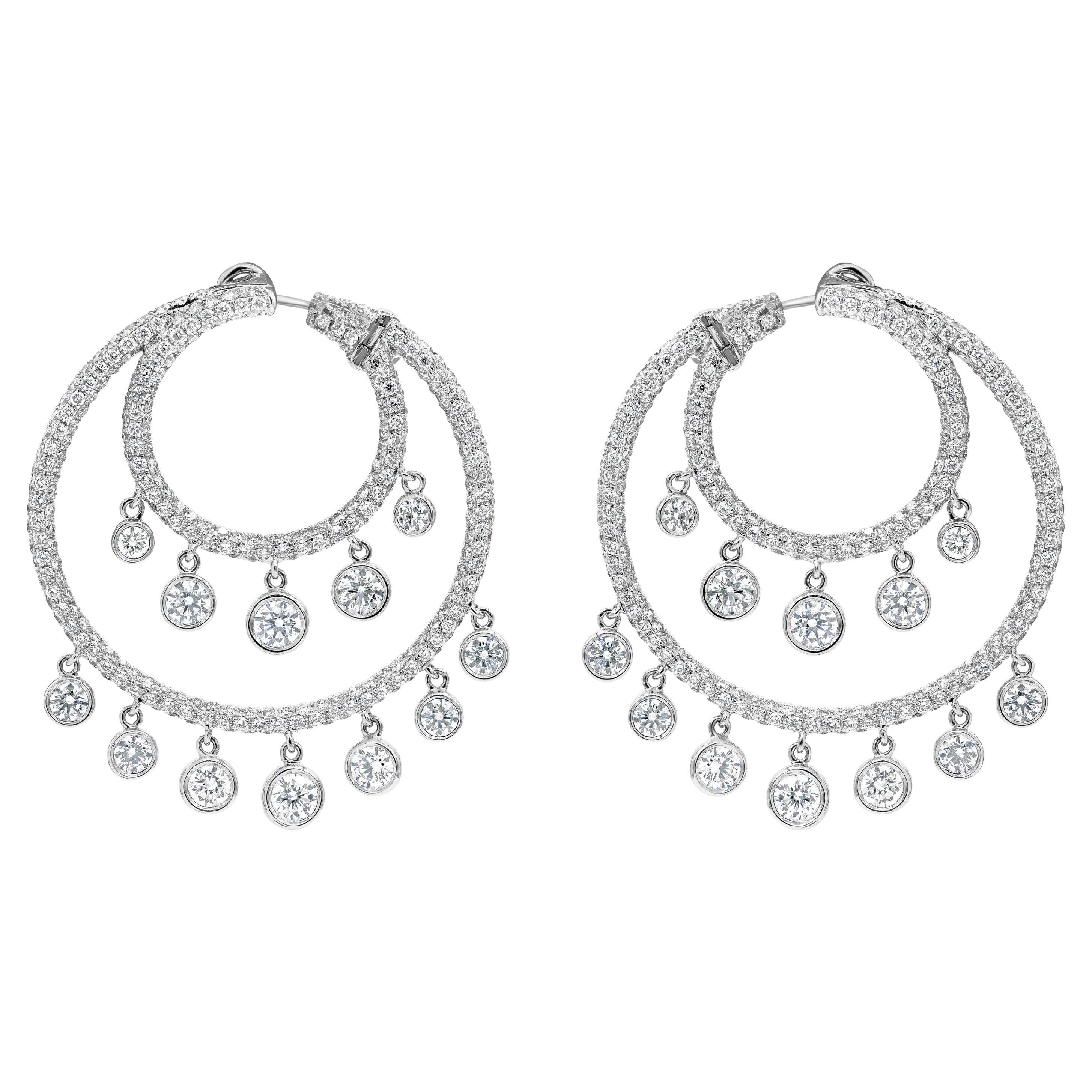 Roman Malakov 5.32 Carats Total Round Dangling Diamond Chandelier Earrings