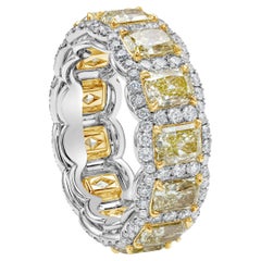 Roman Malakov 5.33 Carats Radiant Cut Yellow Diamond Halo Eternity Wedding Band