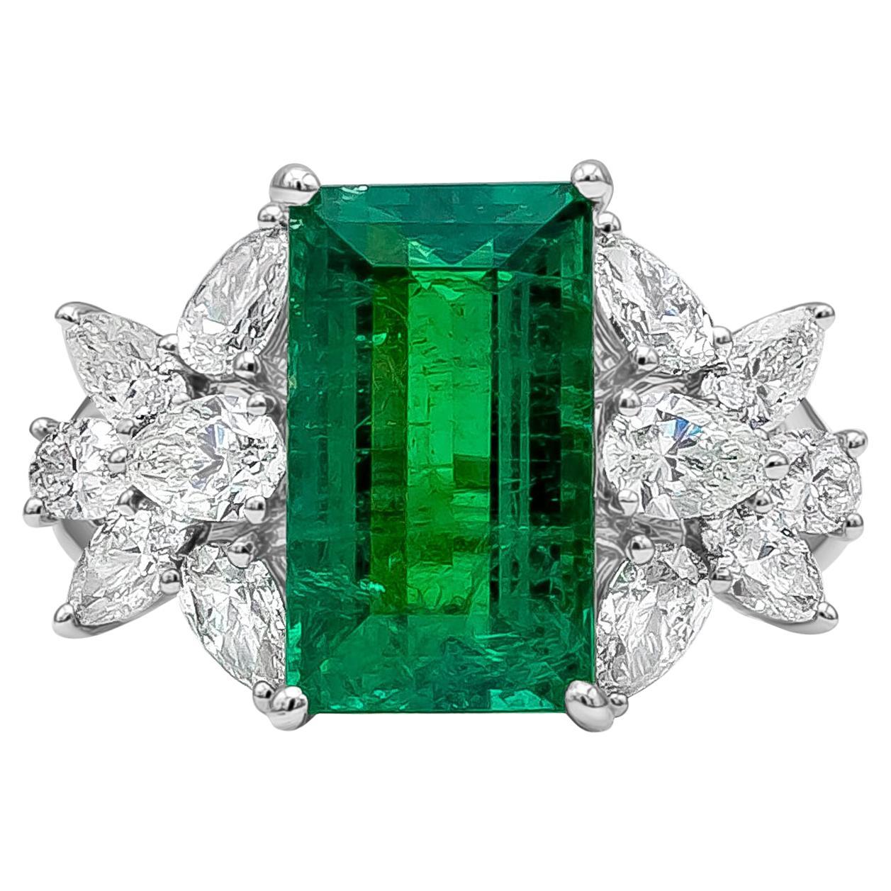 Roman Malakov 5.40 Carats Baguette Colombian Emerald Fashion Ring in White Gold