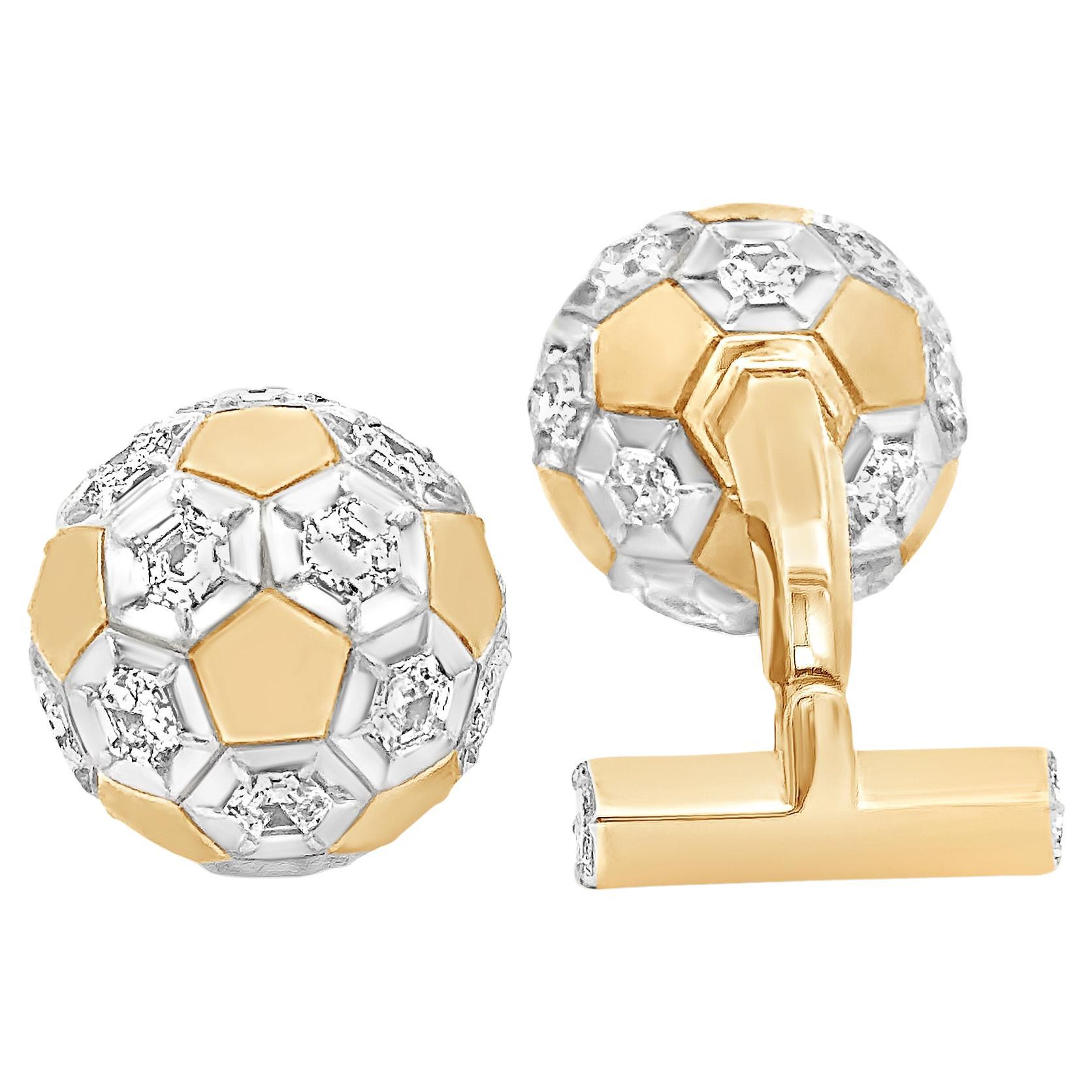 Roman Malakov 5.40 Carats Total Diamond Classic Soccer Ball Cufflinks