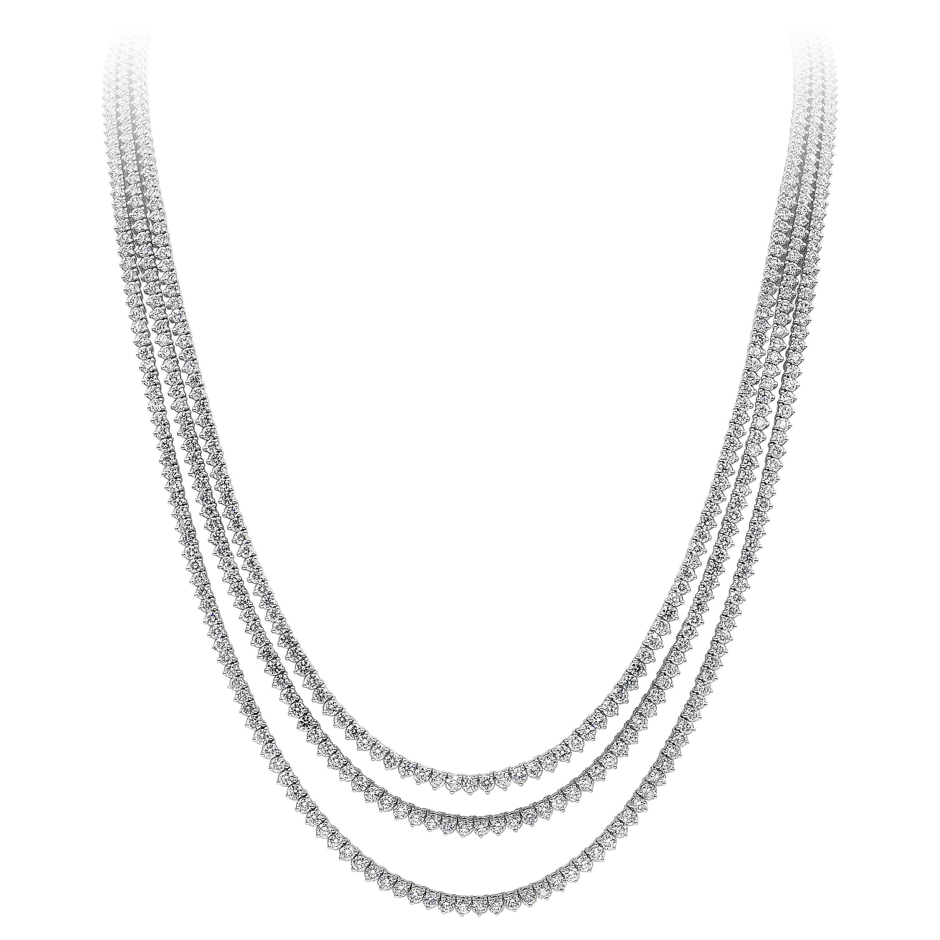 Roman Malakov Dreireihige Tennis-Halskette mit 54,16 Karat Diamanten im Rundschliff