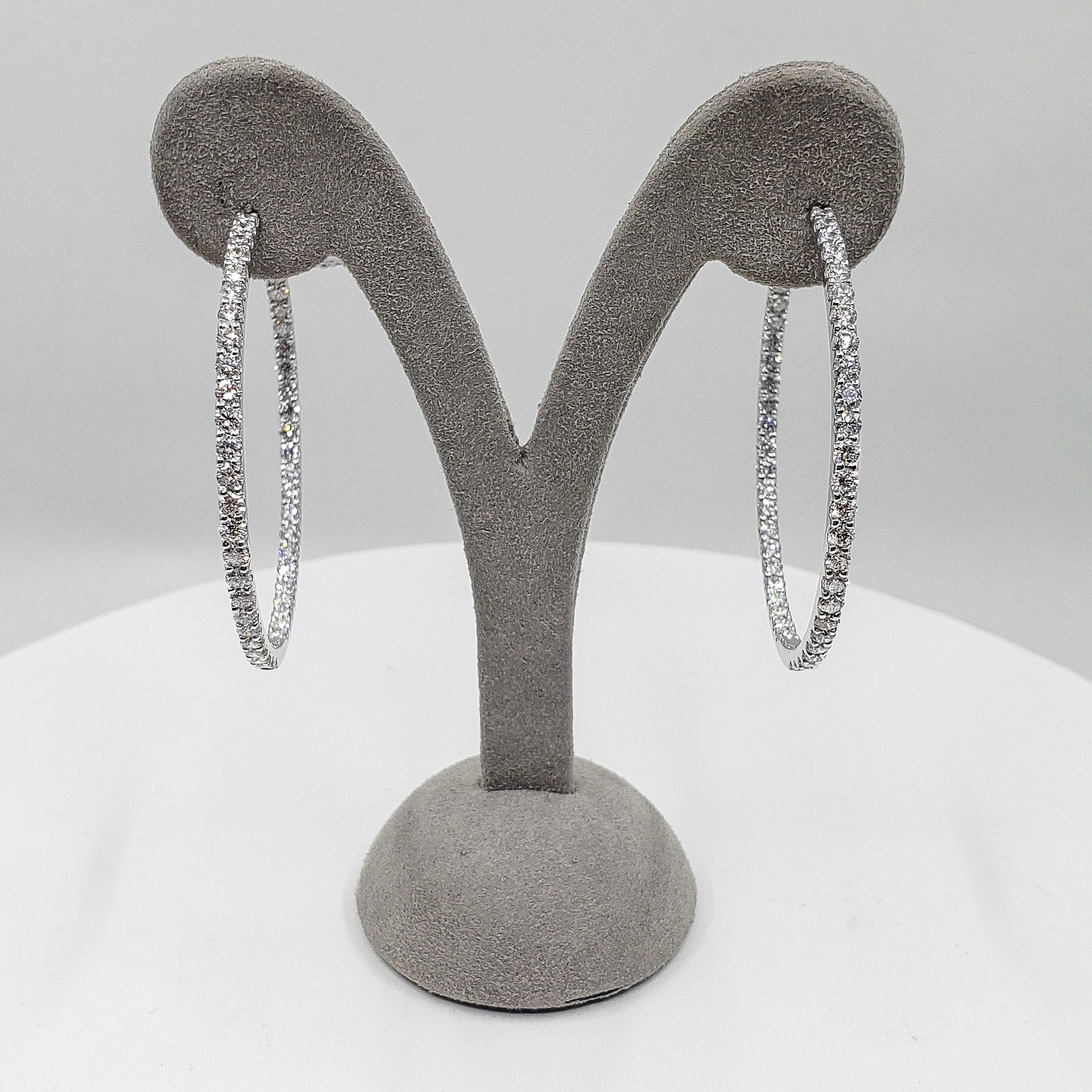 Roman Malakov 5.42 Carat Total Brilliant Round Diamond Hoop Earrings For Sale 2