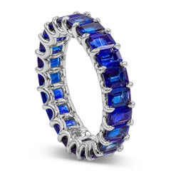 Roman Malakov 5.43 Carats Total Emerald Cut Blue Sapphire Eternity Wedding Band