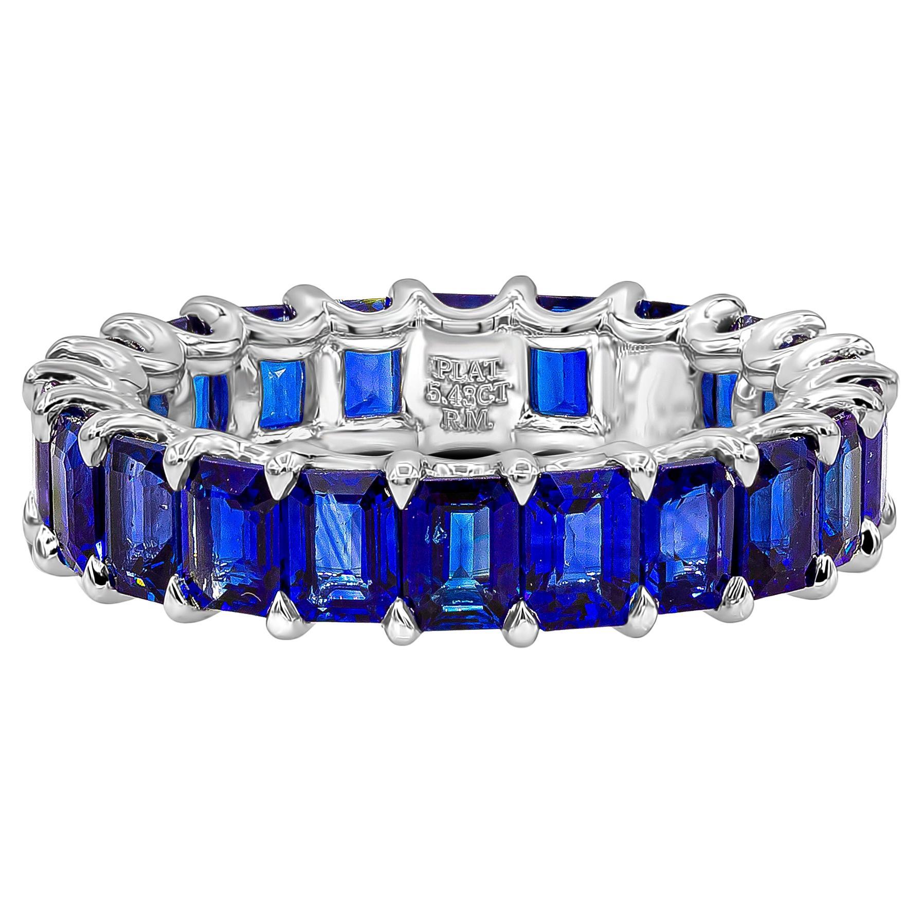 Roman Malakov 5.43 Carats Total Emerald Cut Blue Sapphire Eternity Wedding Band