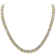 Roman Malakov Diamonds 54.75 Carats Oval Cut Yellow & White Diamond Tennis Men's Necklace