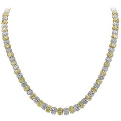 Roman Malakov 54.75 Carat Oval Cut Yellow and White Diamond Tennis Necklace