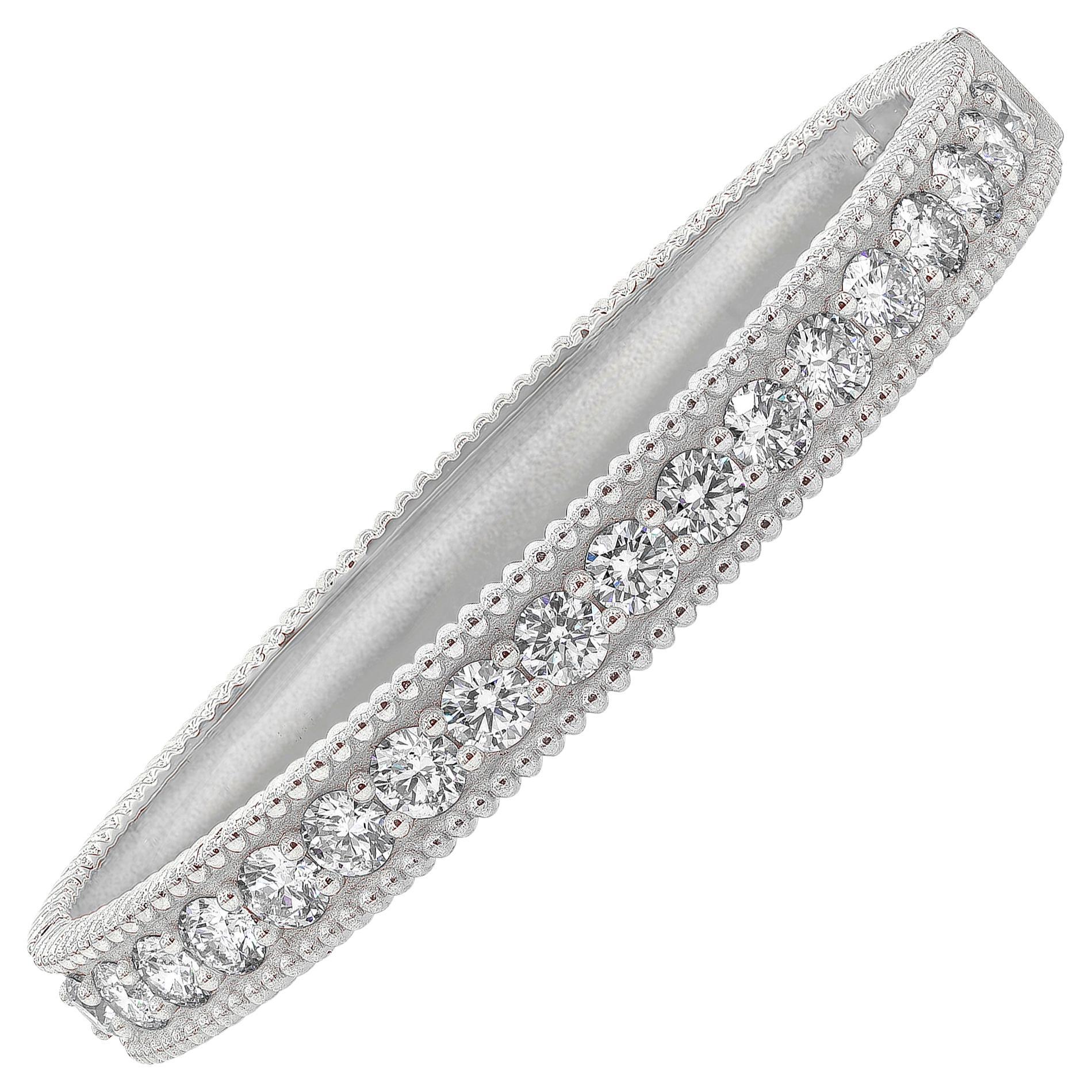 Roman Malakov 5.49 Carats Total Brilliant Round Diamonds Bangle Bracelet For Sale
