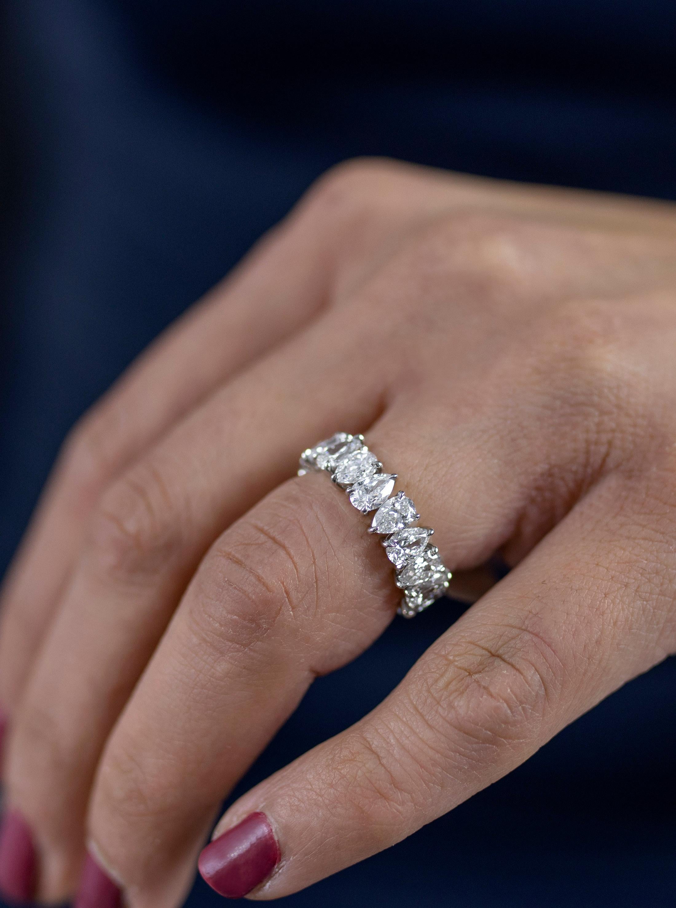 Contemporary Roman Malakov 5.52 Carat Total Pear Shape Diamond Eternity Wedding Band Ring For Sale