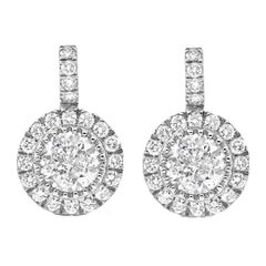 Roman Malakov 5.54 Carats Total Diamond Halo Drop Earrings in White Gold