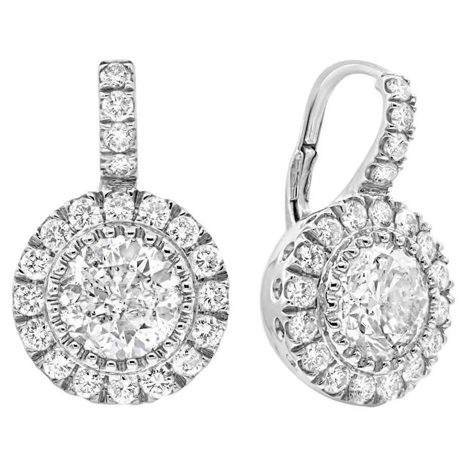 Roman Malakov 5.54 Carats Total Diamond Halo Drop Earrings in White Gold