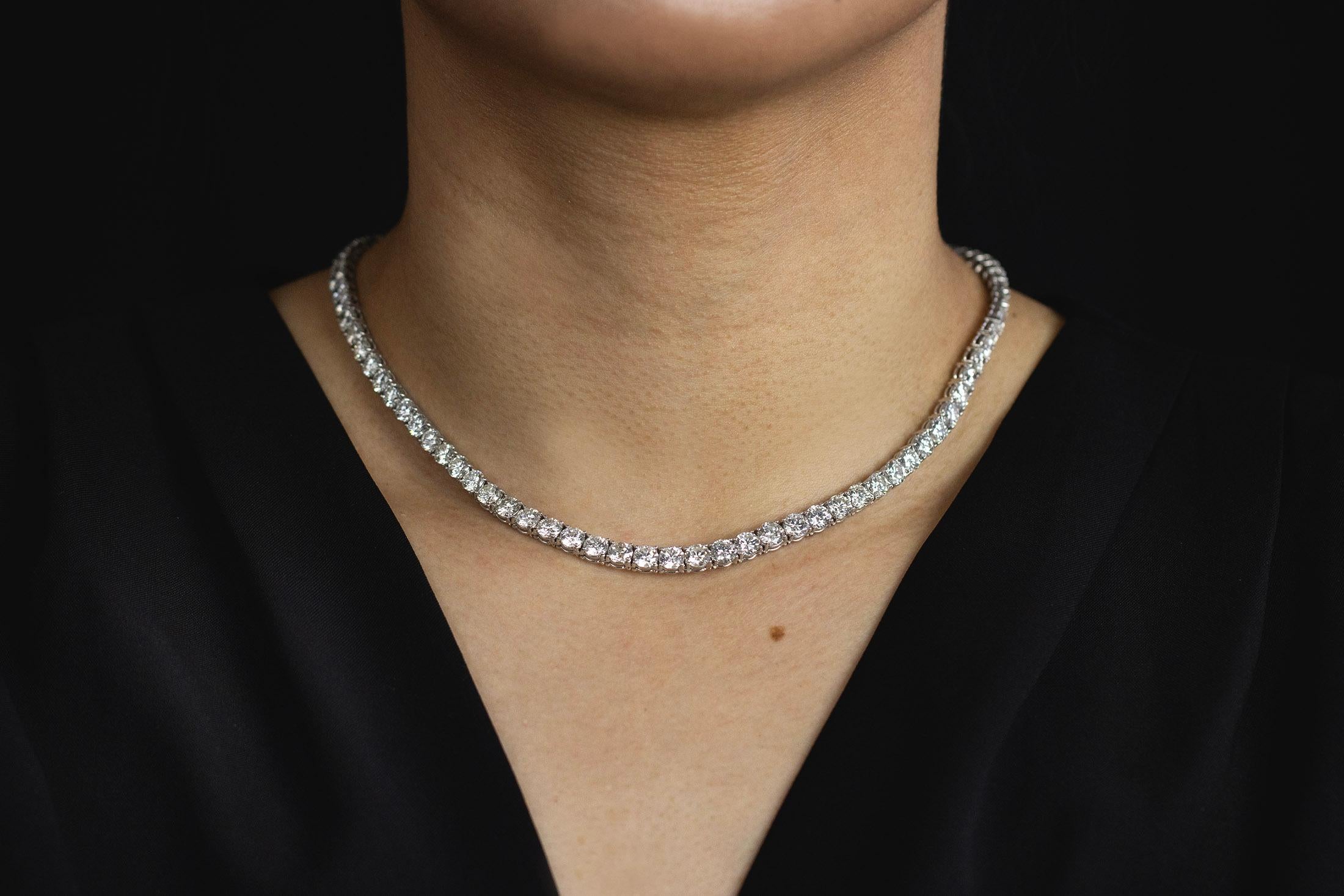 56.88 Carats Total Brilliant Round Diamond Four-Way Riviera Tennis Necklace In New Condition For Sale In New York, NY
