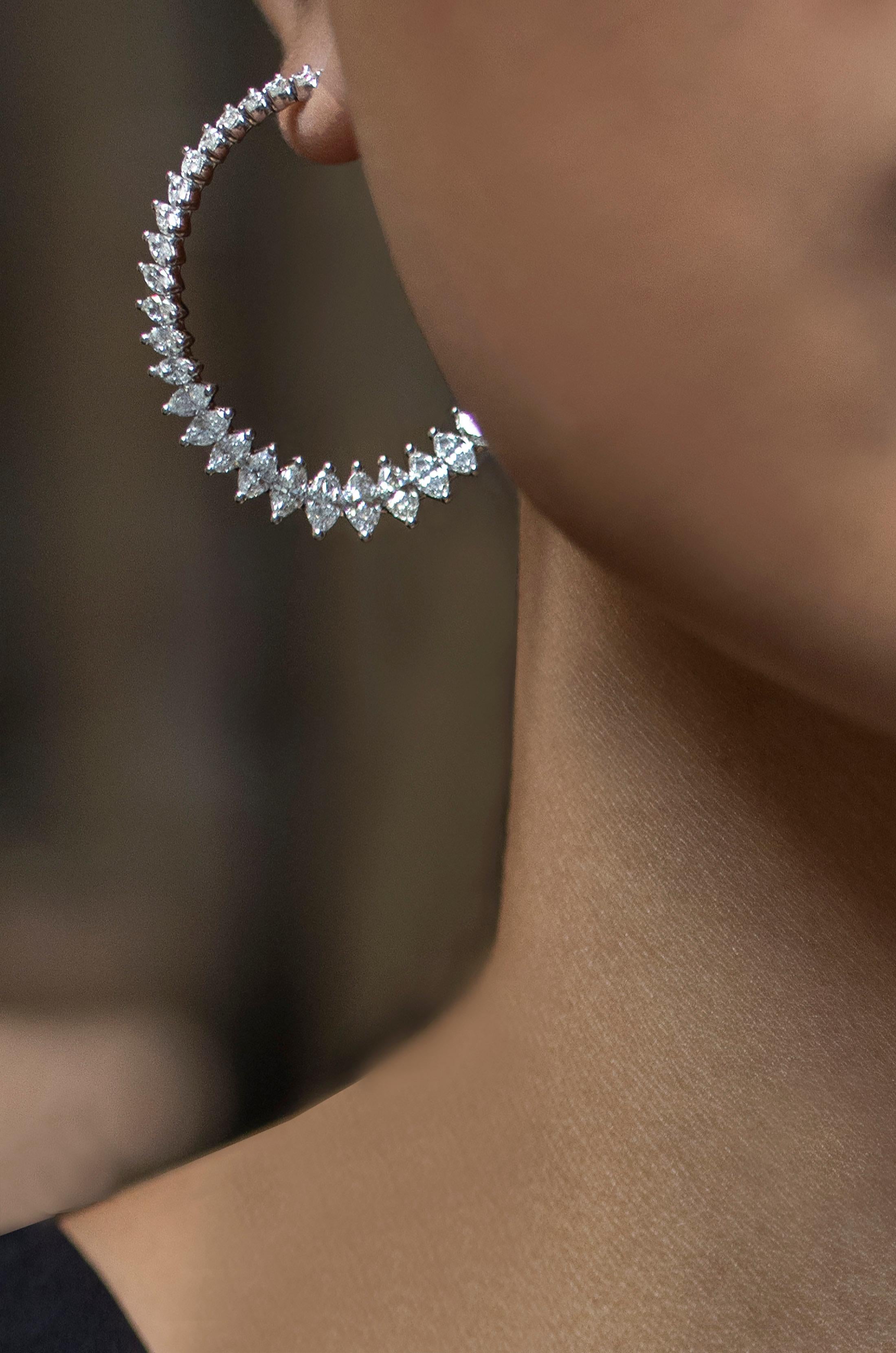 Women's Roman Malakov 5.71 Carat Total Marquise Cut Unique Style Diamond Hoop Earrings For Sale