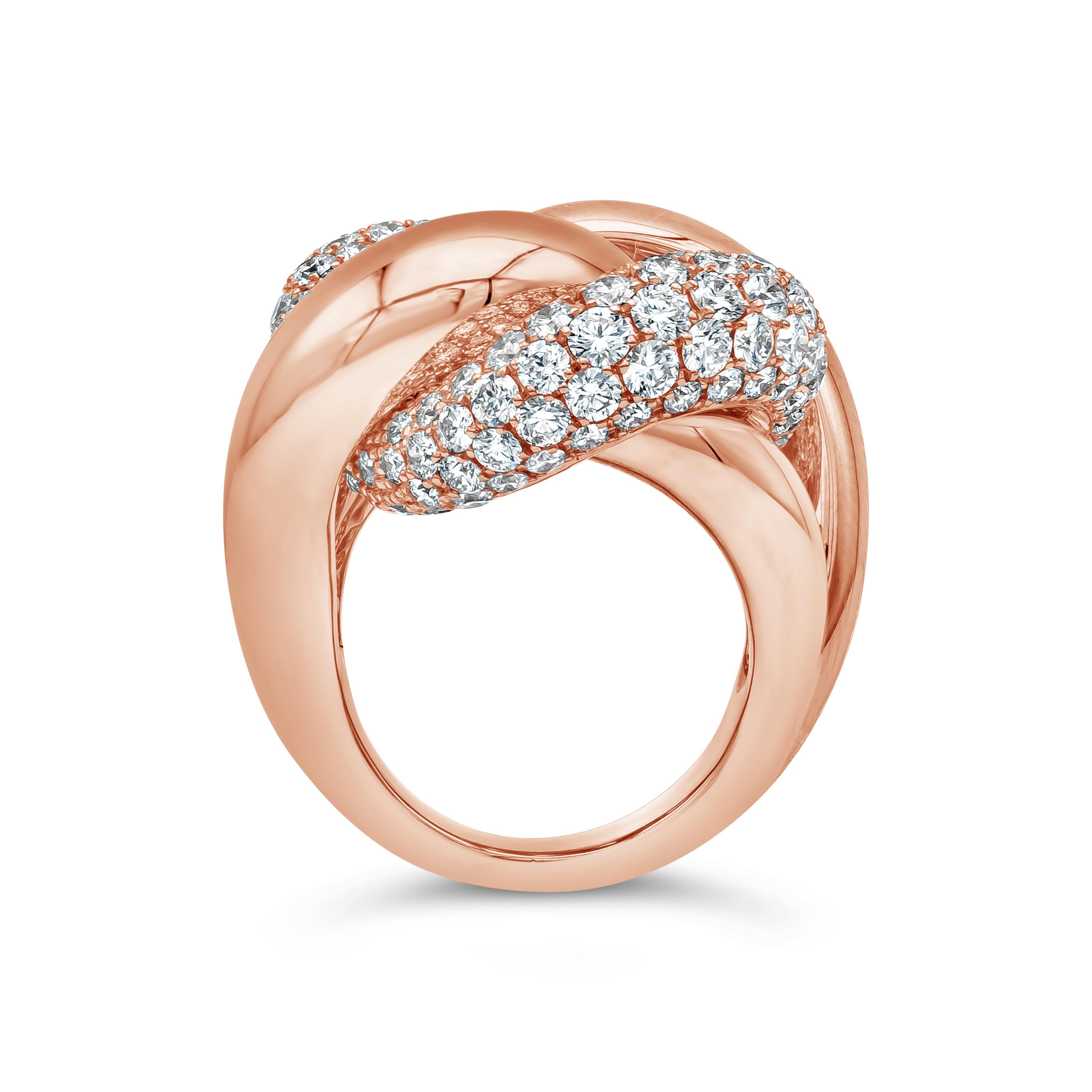 Contemporary Roman Malakov 5.80 Carats Total Brilliant Round Diamond Intertwined Fashion Ring For Sale