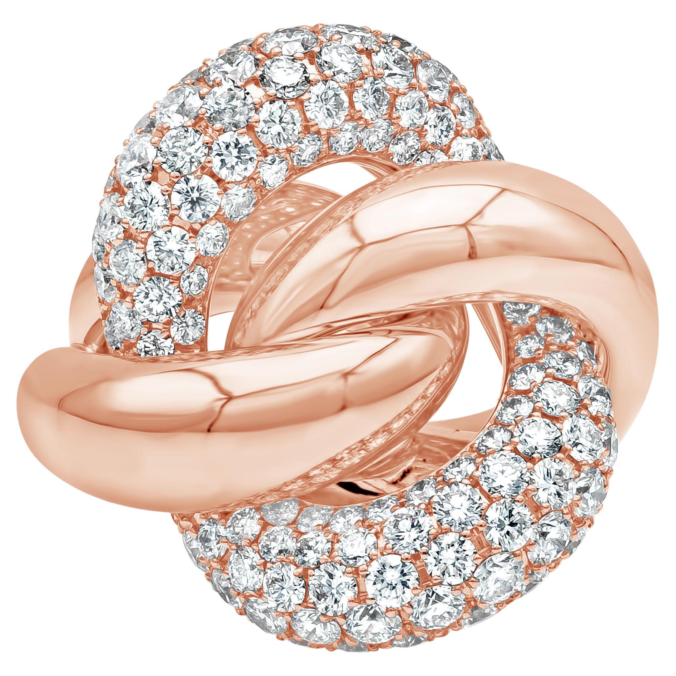 Roman Malakov 5.80 Carats Total Brilliant Round Diamond Intertwined Fashion Ring For Sale