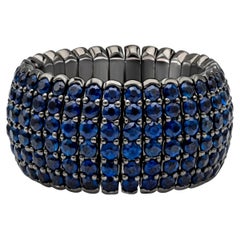 Roman Malakov 5.88 Carats Total Round Blue Sapphire Flexible Pave Fashion Ring