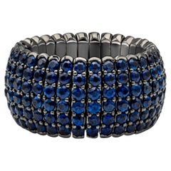 Roman Malakov Bague à la mode flexible pavé de saphirs bleus ronds de 5,88 carats au total