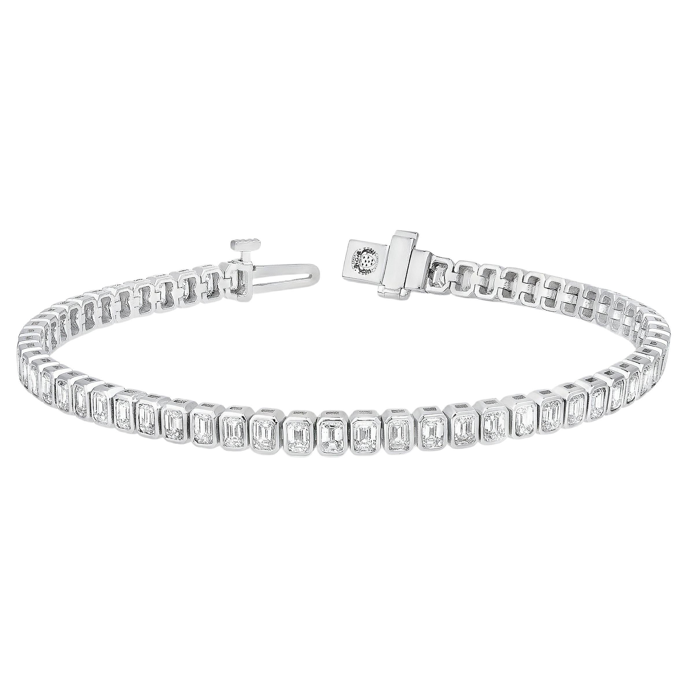 Roman Malakov Pulsera de tenis con diamantes talla esmeralda de 5,94 quilates totales engastados en bisel