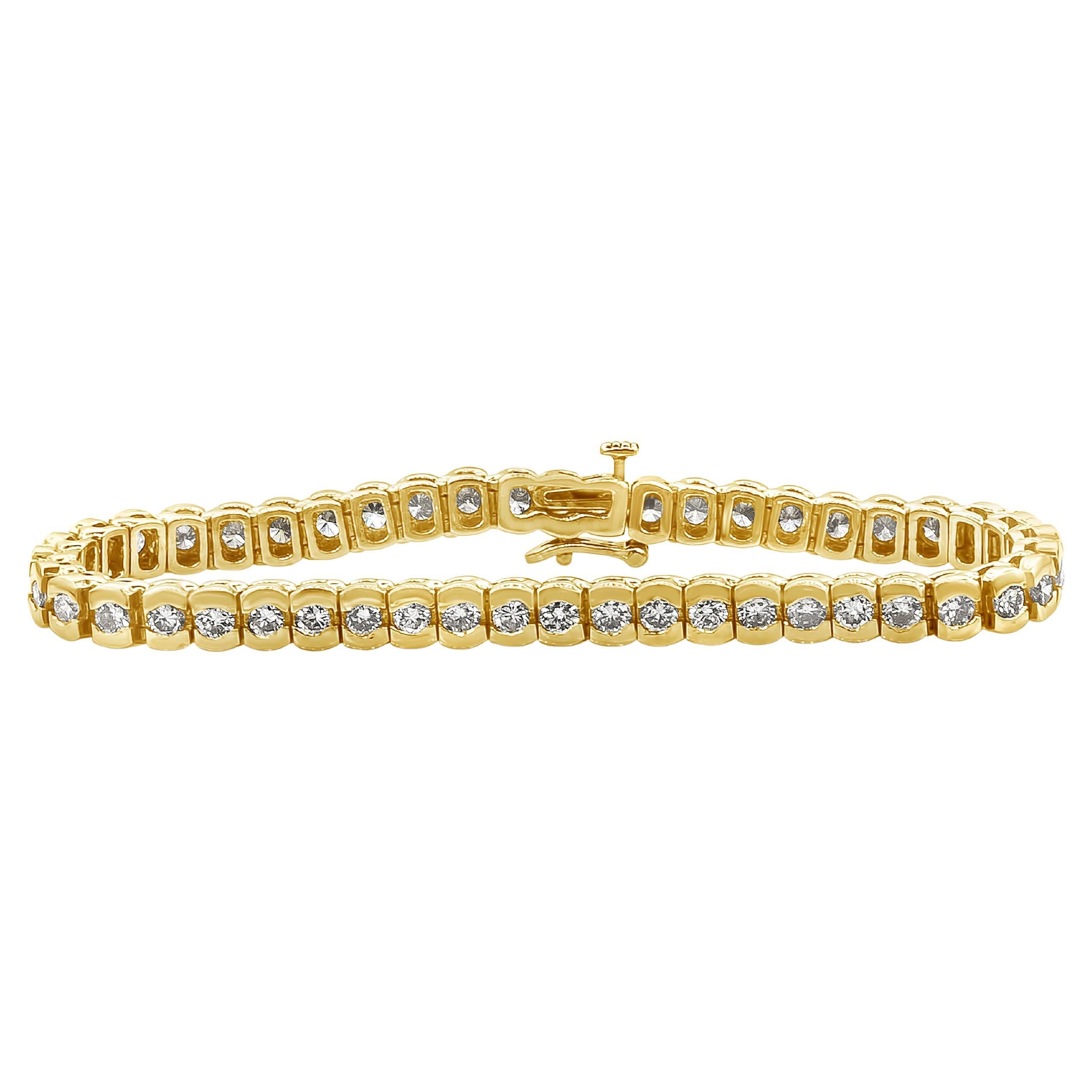 Roman Malakov 6.00 Carats Total Round Diamond Half Bezel Tennis Bracelet For Sale