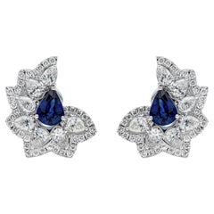 Roman Malakov Boucles d'oreilles en diamants et saphirs bleus en forme de poire de 6,02 carats au total