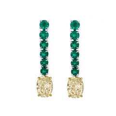 Roman Malakov 6.15 Carat Mixed Cut Diamond and Emerald Drop Earrings