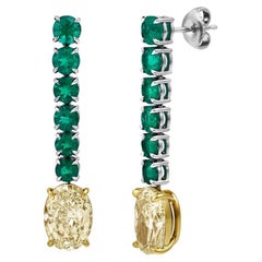 Roman Malakov 6.15 Carat Mixed Cut Diamond and Emerald Drop Earrings