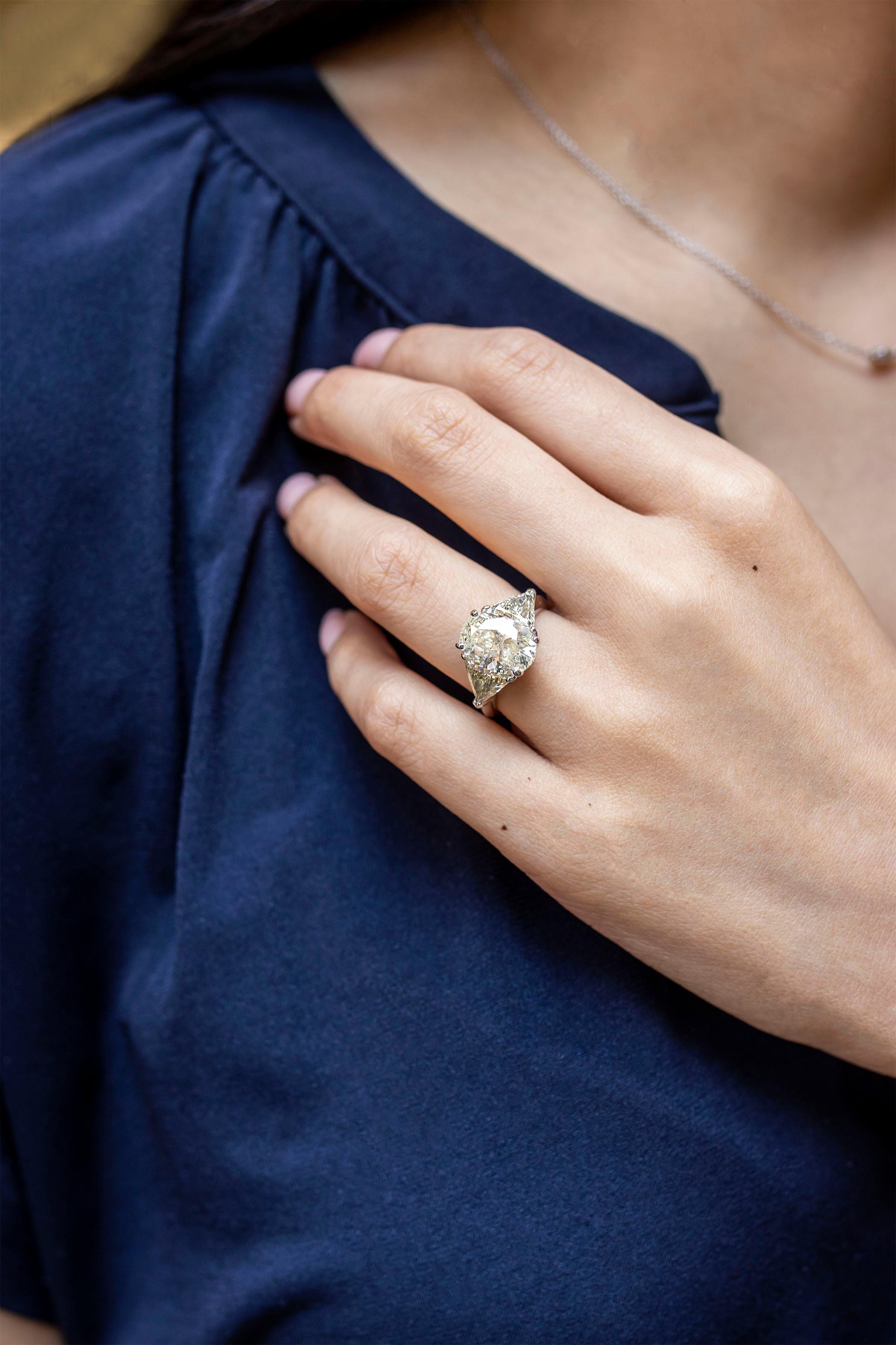 Women's Roman Malakov 4.10 Carat Oval Cut Diamond Three Stone Engagement Ring For Sale