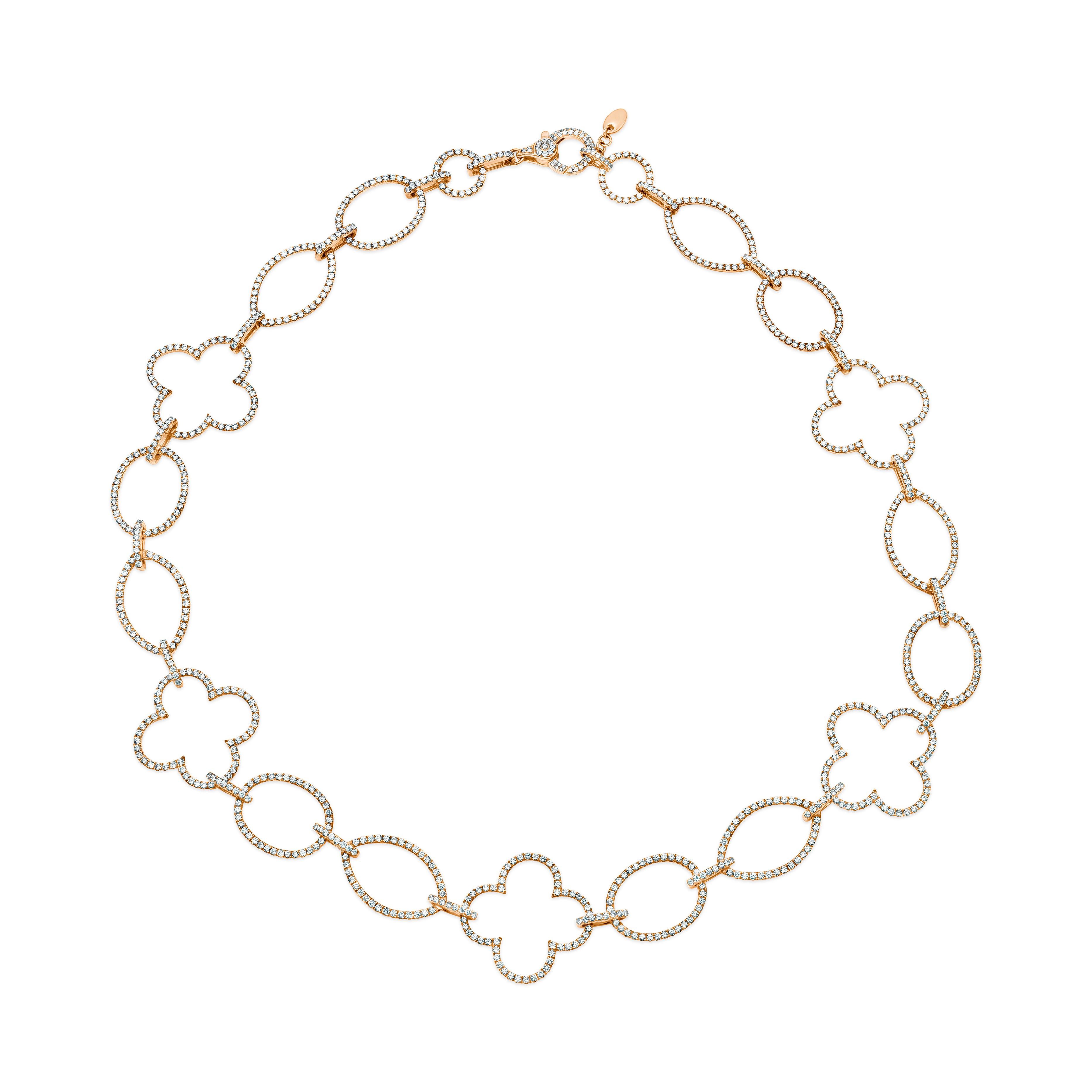 Contemporary Roman Malakov 6.67 Carat Total Round Diamond in Open Work Design Necklace For Sale
