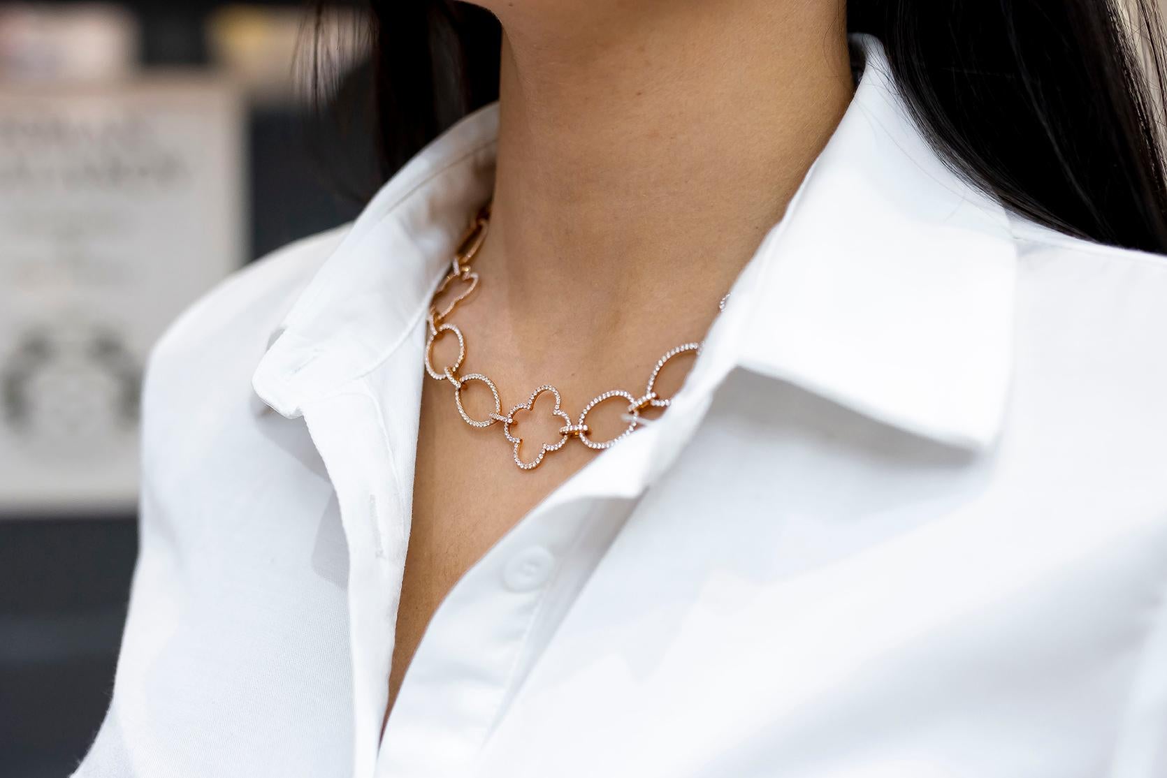 Women's Roman Malakov 6.67 Carat Total Round Diamond in Open Work Design Necklace For Sale