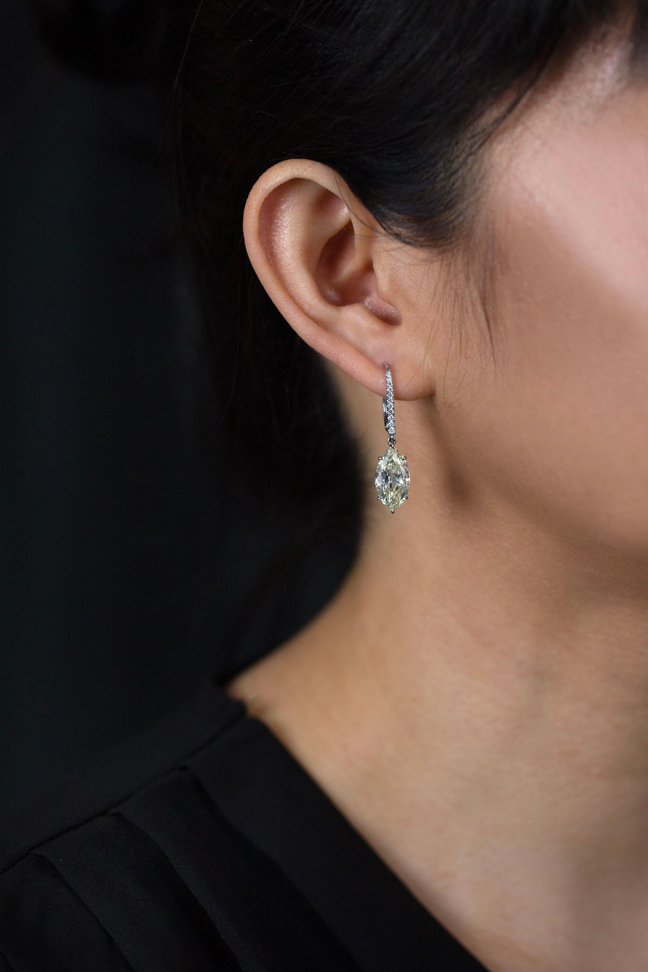 Contemporary Roman Malakov, 6.69 Carat Marquise Cut Diamond Drop Earrings For Sale