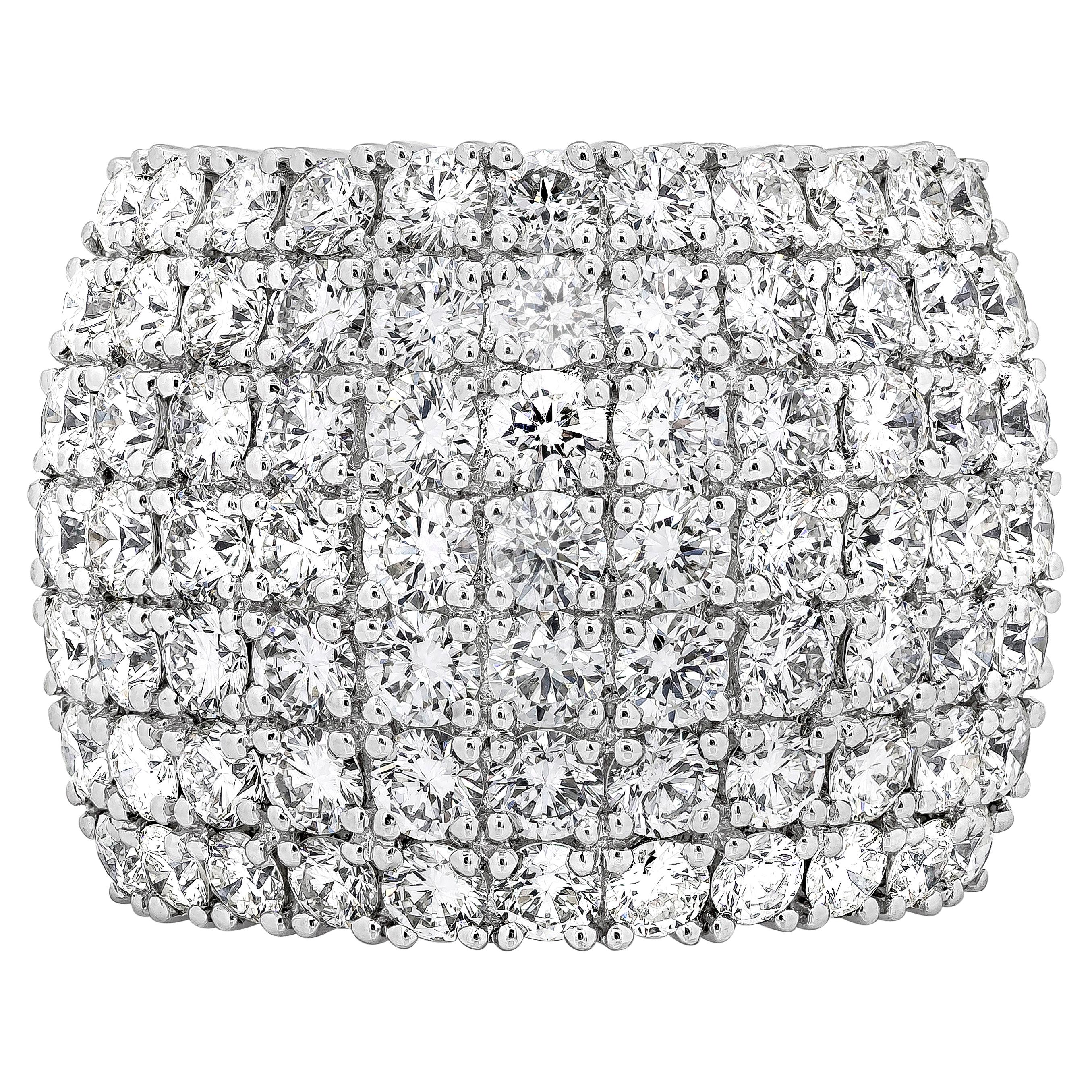 Roman Malakov 6.73 Carats Total Brilliant Round Diamond Cocktail Pave Wide Ring For Sale