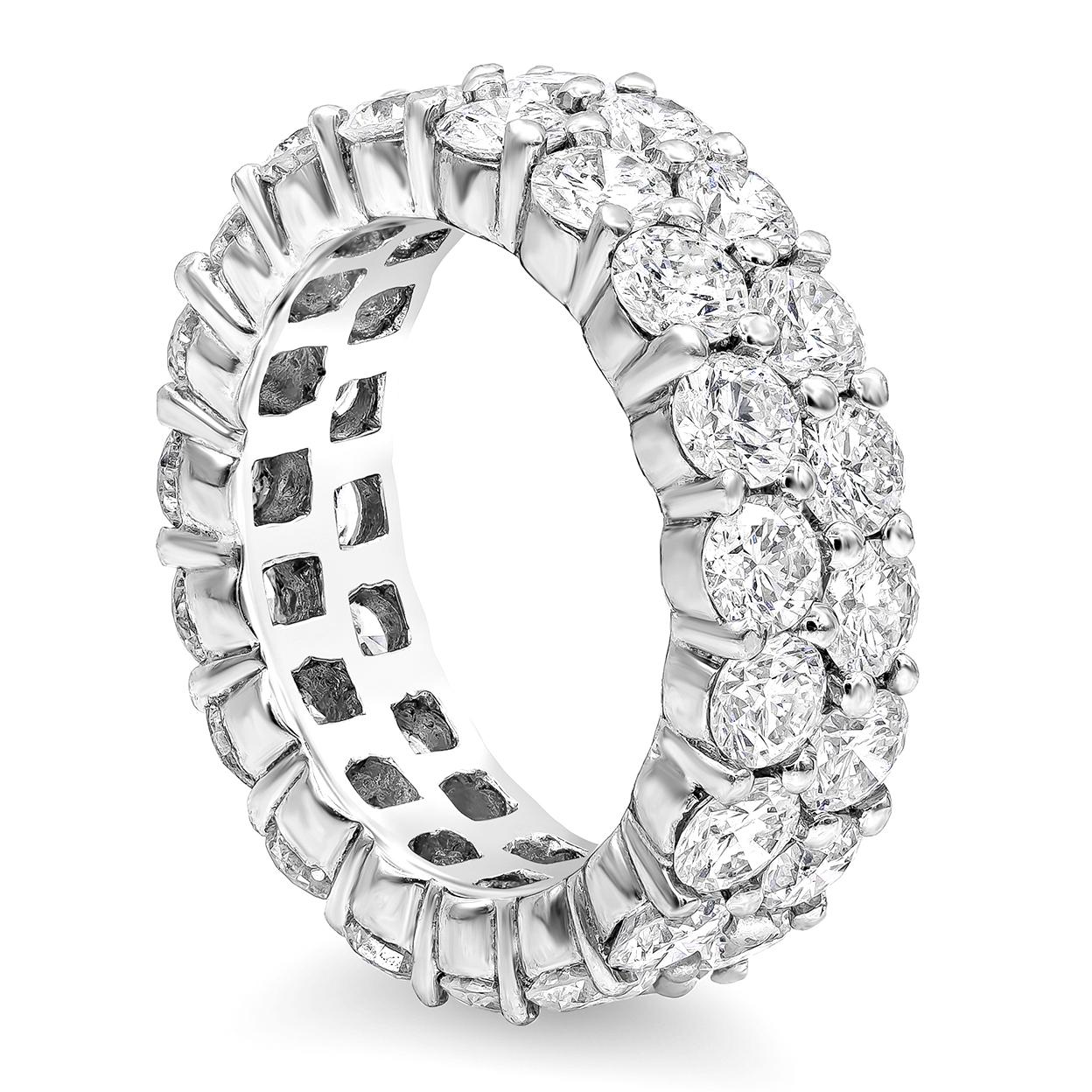 A very brilliant eternity wedding band showcasing two rows of round brilliant diamonds weighing 6.75 carats total. Made with 18K White Gold. Size 6.75 US.

Style available in different price ranges. Prices are based on your selection. Please contact