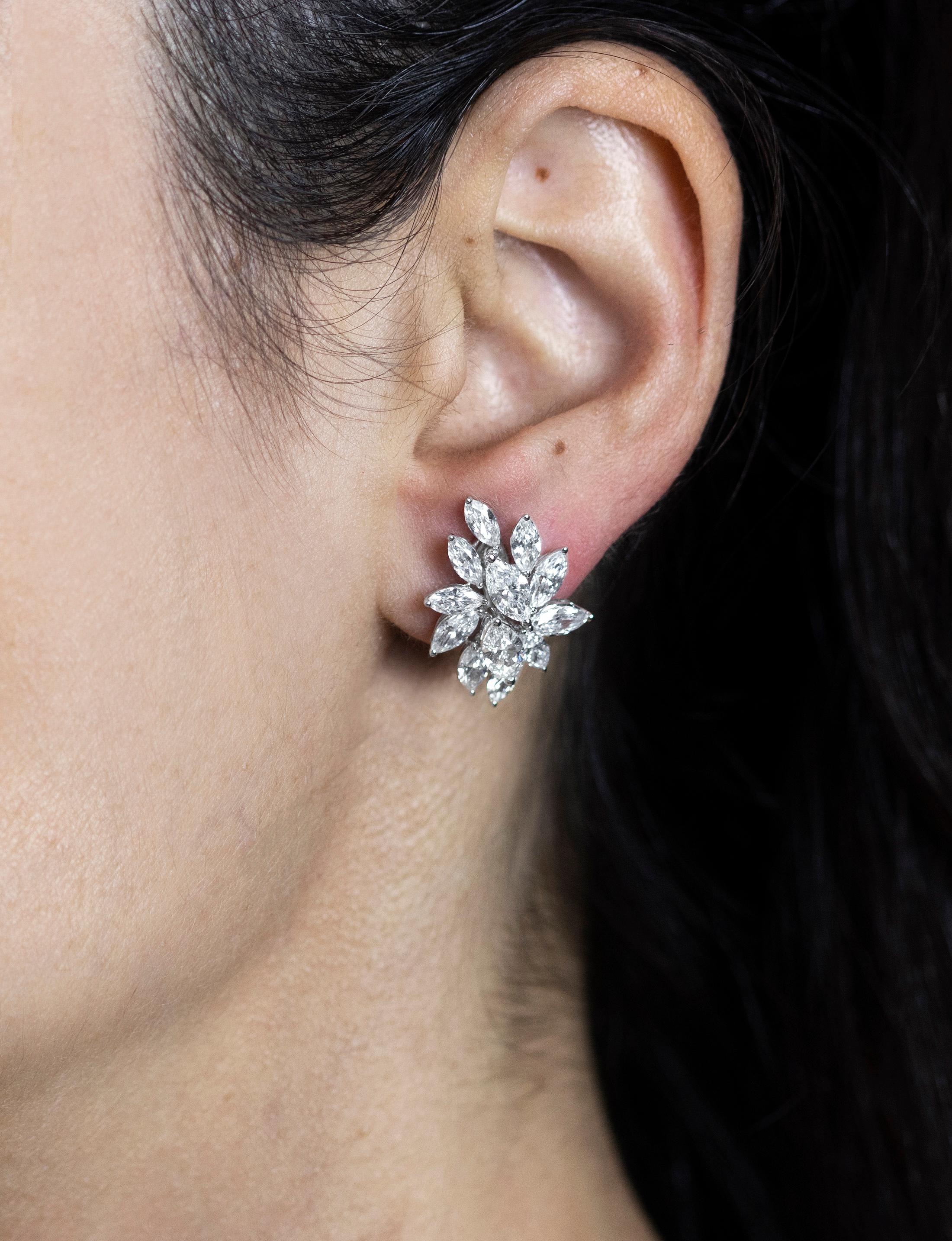Contemporary Roman Malakov, 6.81 Carat Marquise Cut Diamond Starburst Earrings